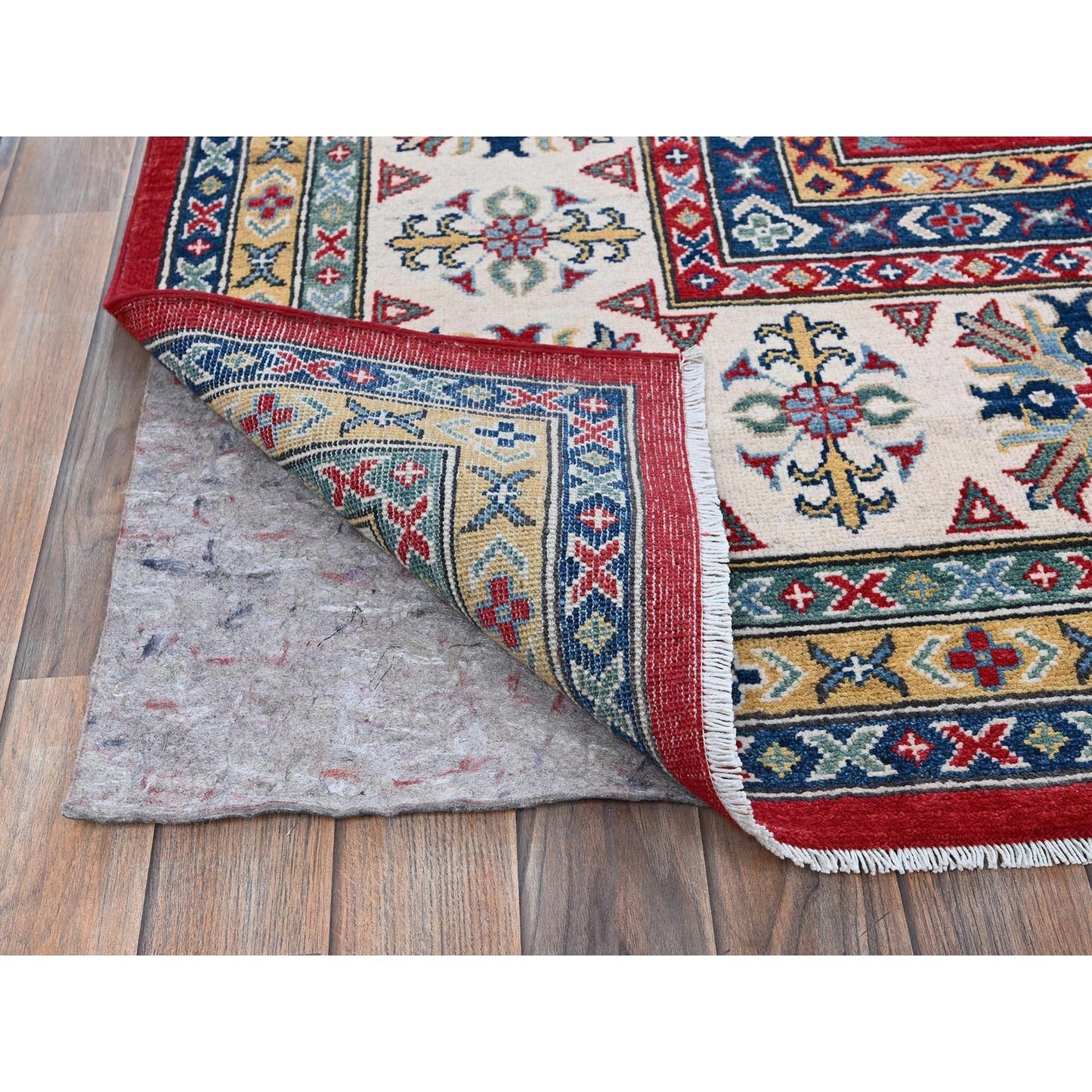 9'9"X14' Red Kazak With Tribal Medallions Design Hand Knotted Soft Wool Rug