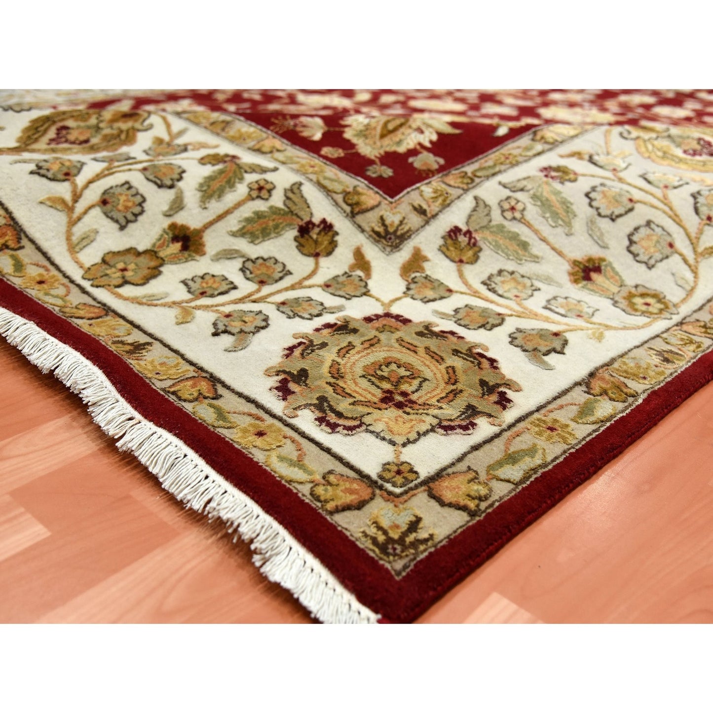 9'X12' Burgundy Red Rajasthan Design Wool And Silk Hand Knotted Rug