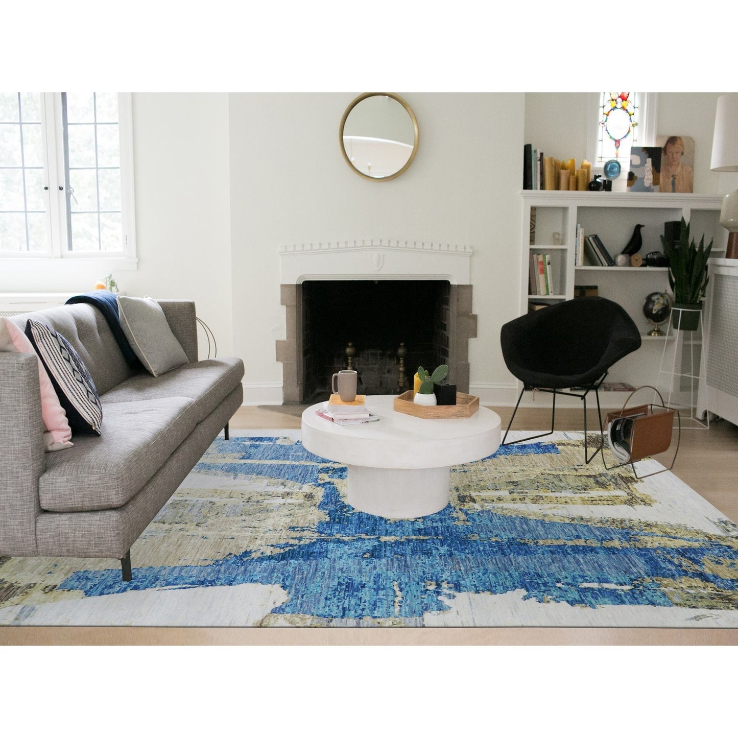 10'2"X13'8" Ivory Colorful Modern Abstract Design Hand Knotted Wool Rug