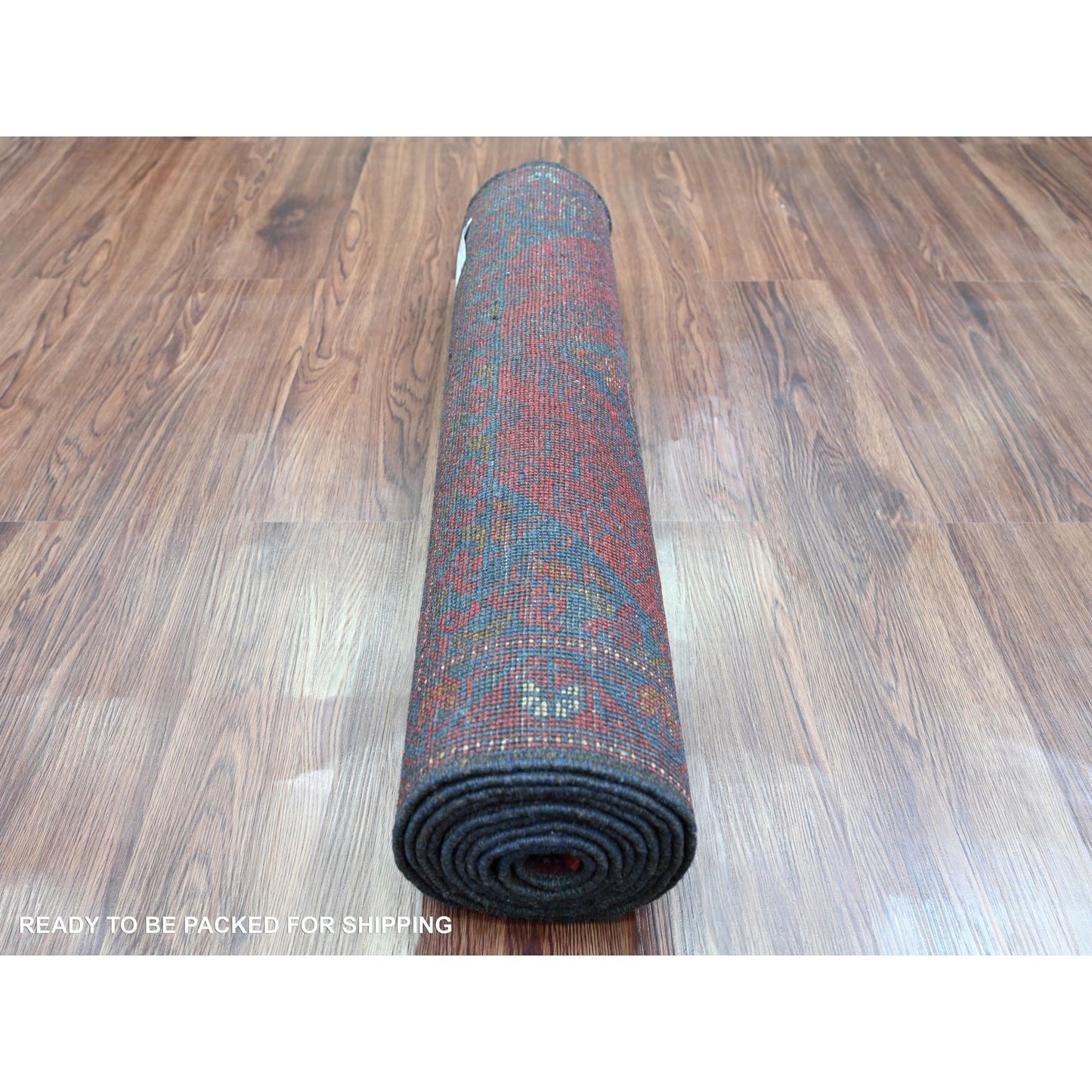 2'7"X9'8" Red Andkhoy Geometric Design Pure Wool Hand Knotted Runner Rug