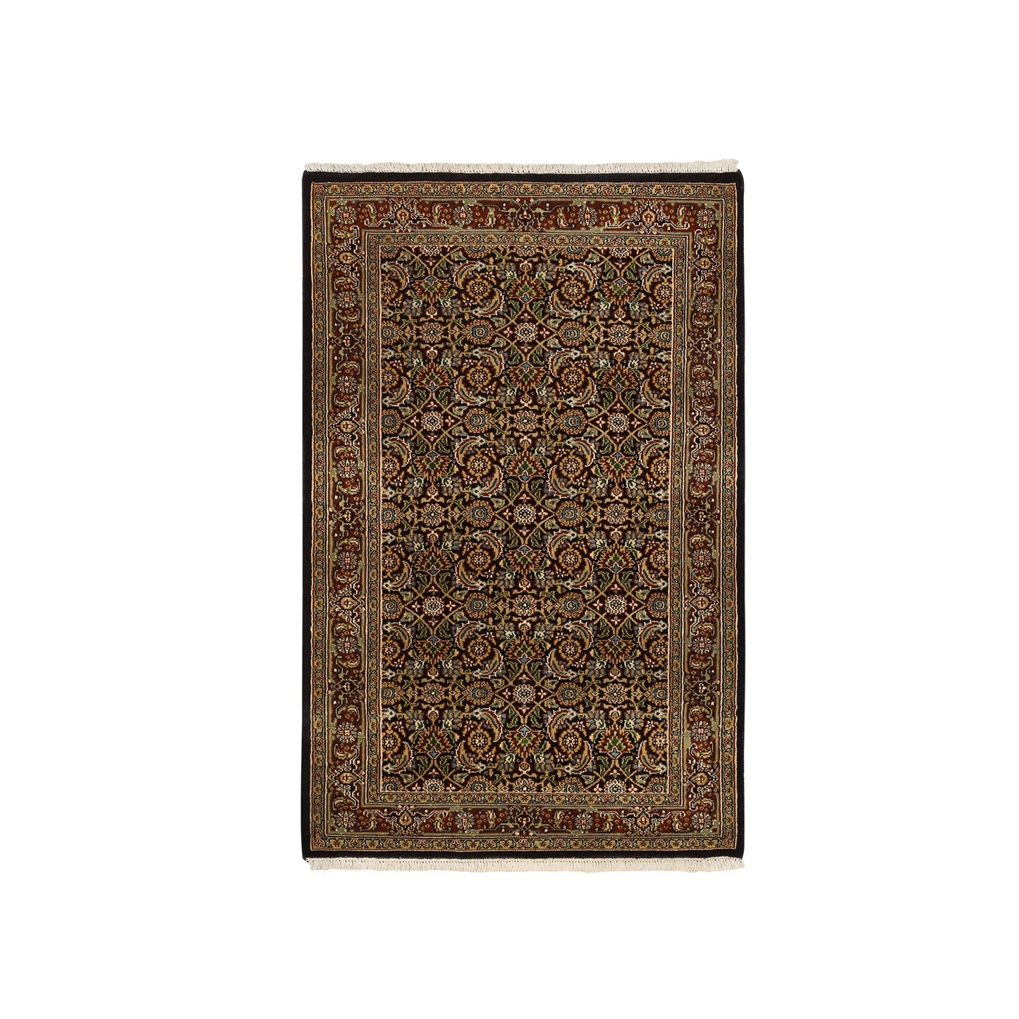 3'2"X5' Hand Knotted Herati New Zealand Wool 250 Kpsi Black Oriental Rug