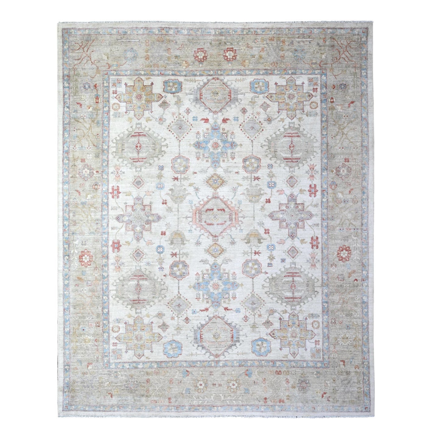 8'X9'9" Porcelain White Wool Hand Knotted Finer Peshawar Oriental Rug