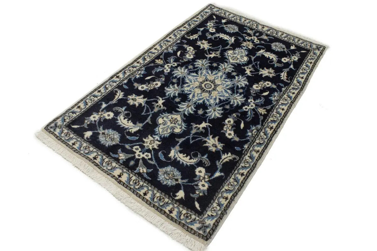 Handmade Wool Oriental Rug Navy Blue Thick Pile