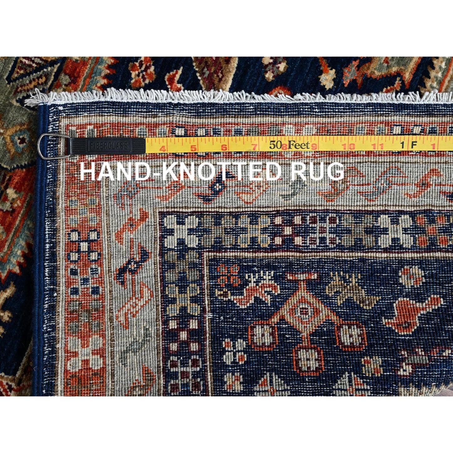 2'7"X8' Sailor Blue Caucasian Design Hand Knotted Soft Wool Runner Rug
