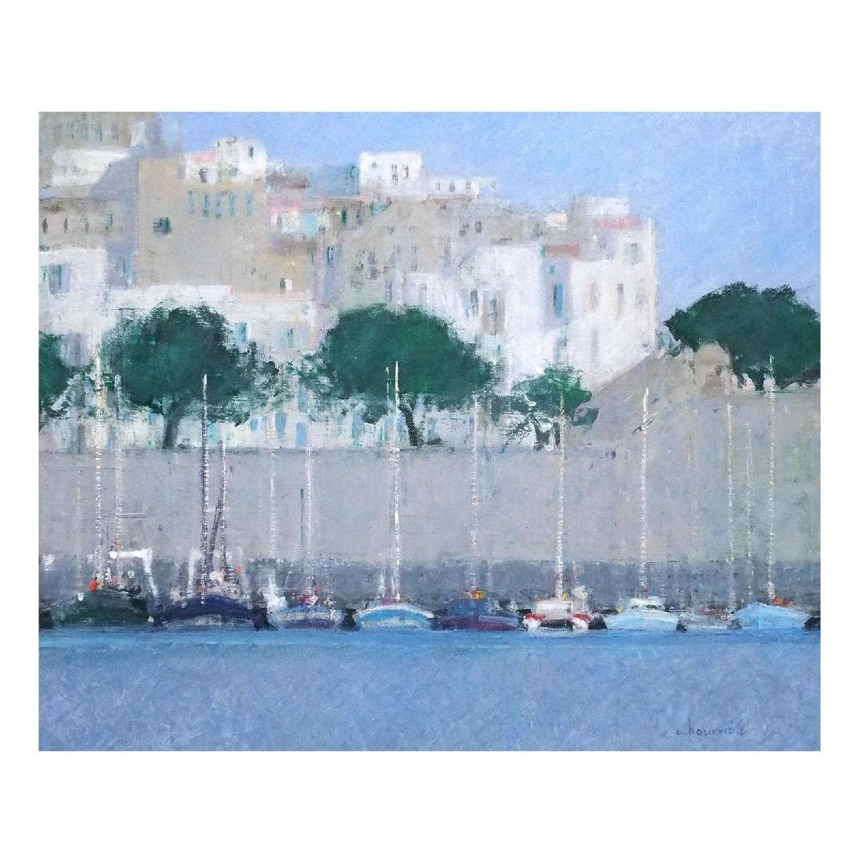 Andr Bourri Original Oil Painting "Port Of Pescola" Signed French Artist
