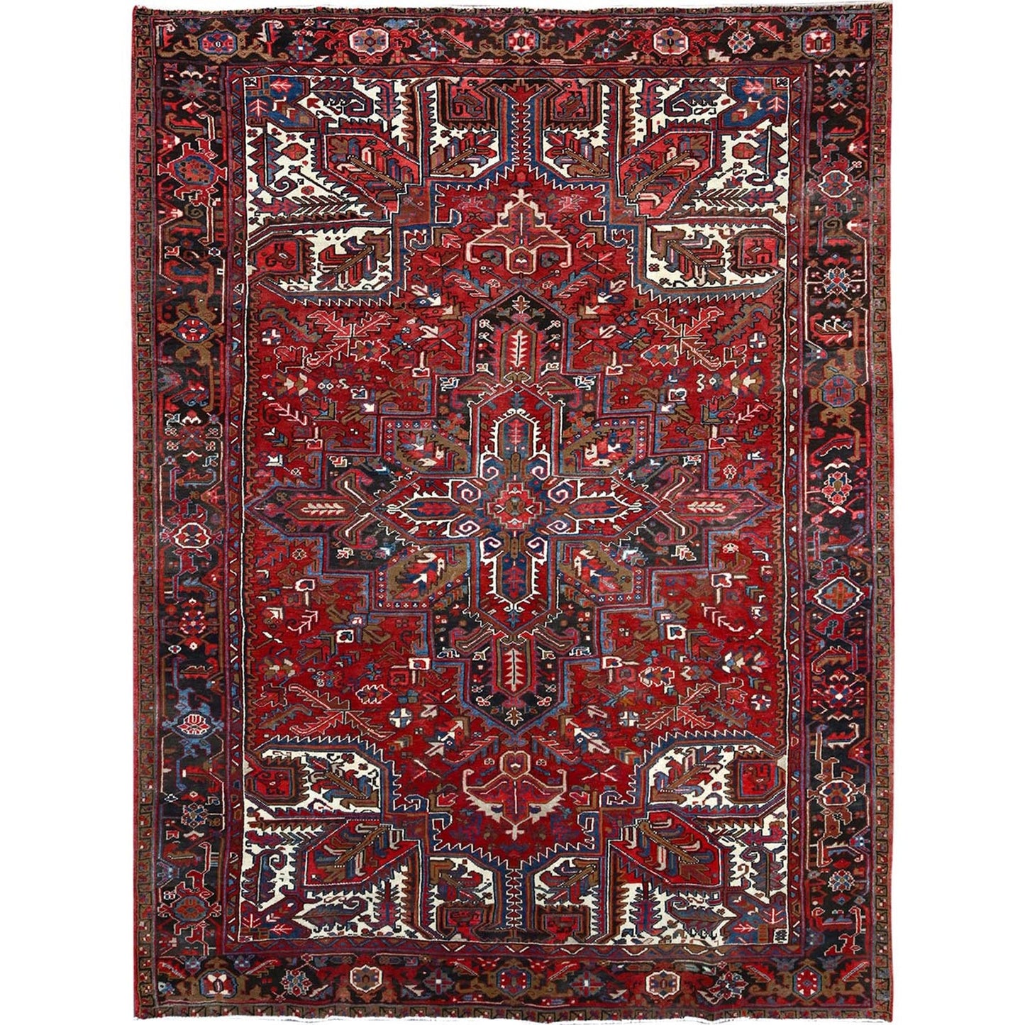 8'2"X10'10" Red Centre Geometric Medallion Cropped Thin Oriental Rug