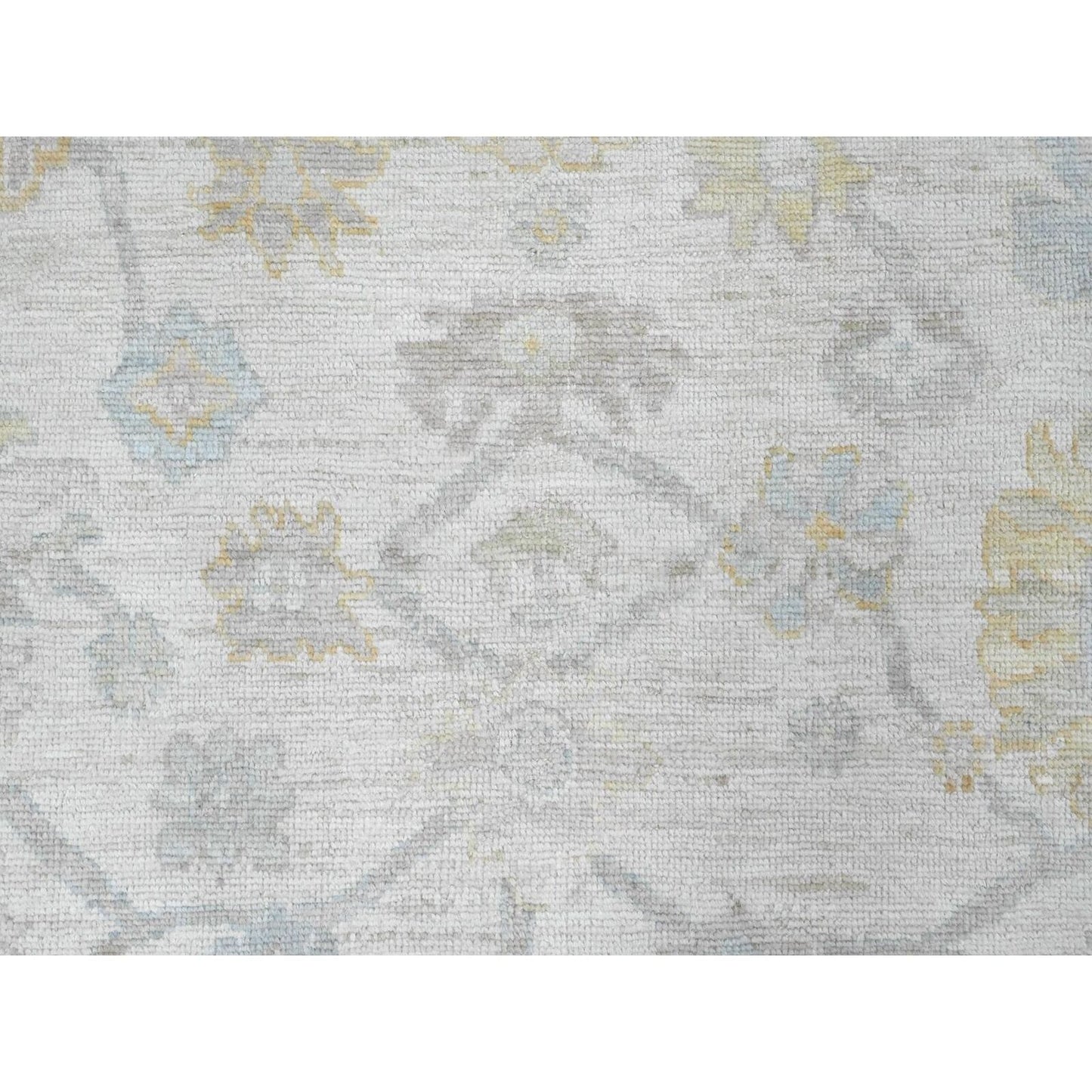 8'X8' Pearl White Hand Knotted Afghan Angora Oushak Pure Wool Square Rug