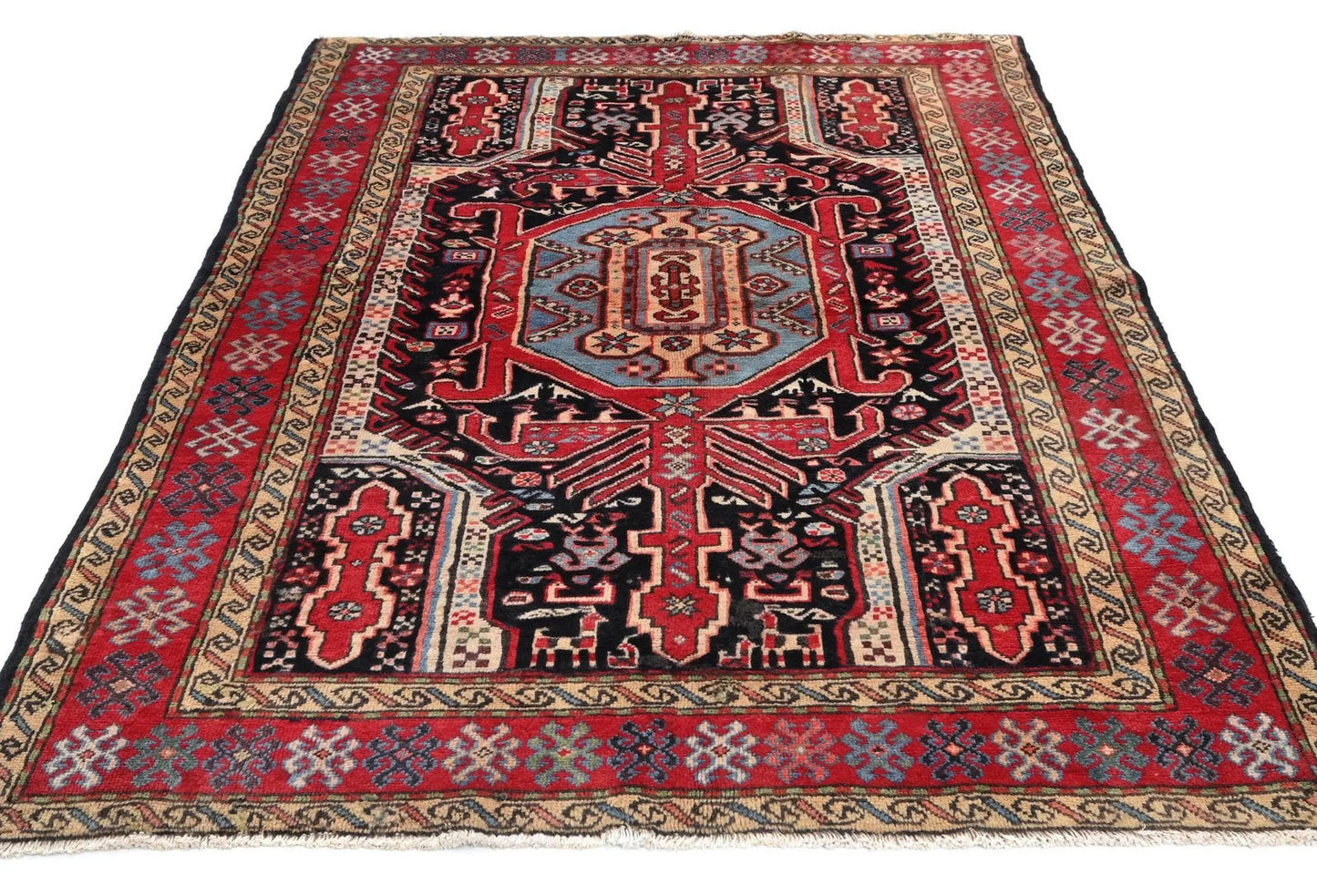 Red Tribal Geometric Design Oriental Rug 4X6 Ft
