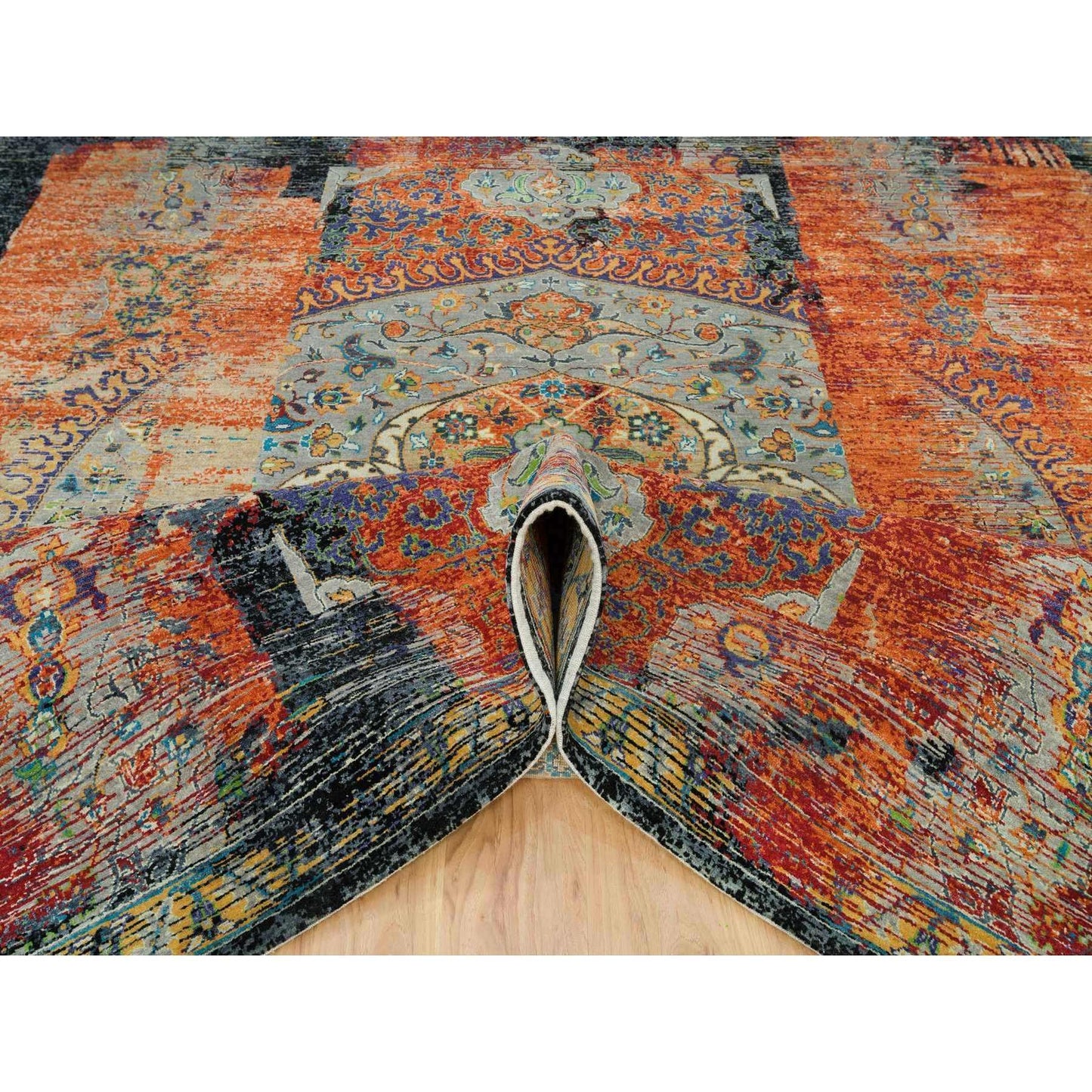 10'2"X10'2" Orange Wool Hand Knotted Ancient Ottoman Design Square Rug
