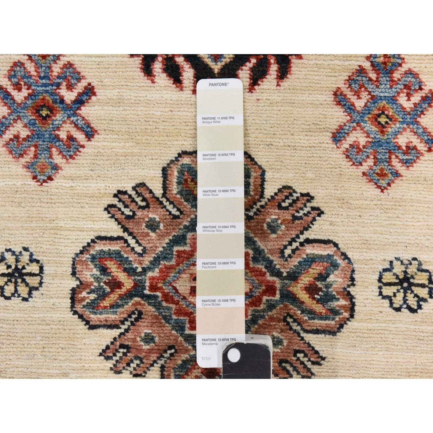 2'9"X8'3" Ivory Super Kazak Geometric Design Hand Knotted Wool Runner Rug