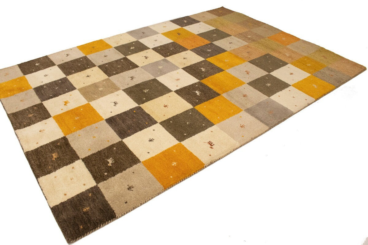 Modern Gabbeh Rug Multicolored Tribal Checker