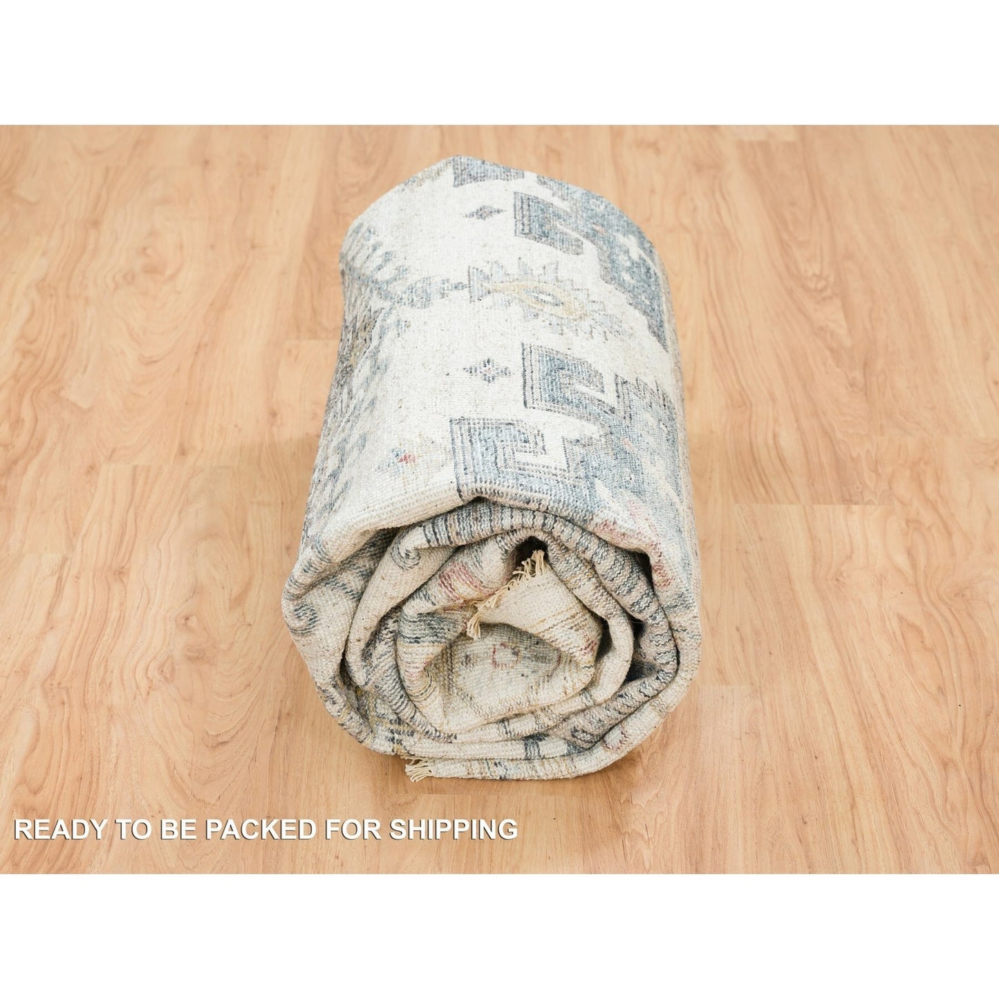 7'9"X10'4" Ivory Hand Knotted Reimagined Viss Design Wool Oriental Rug