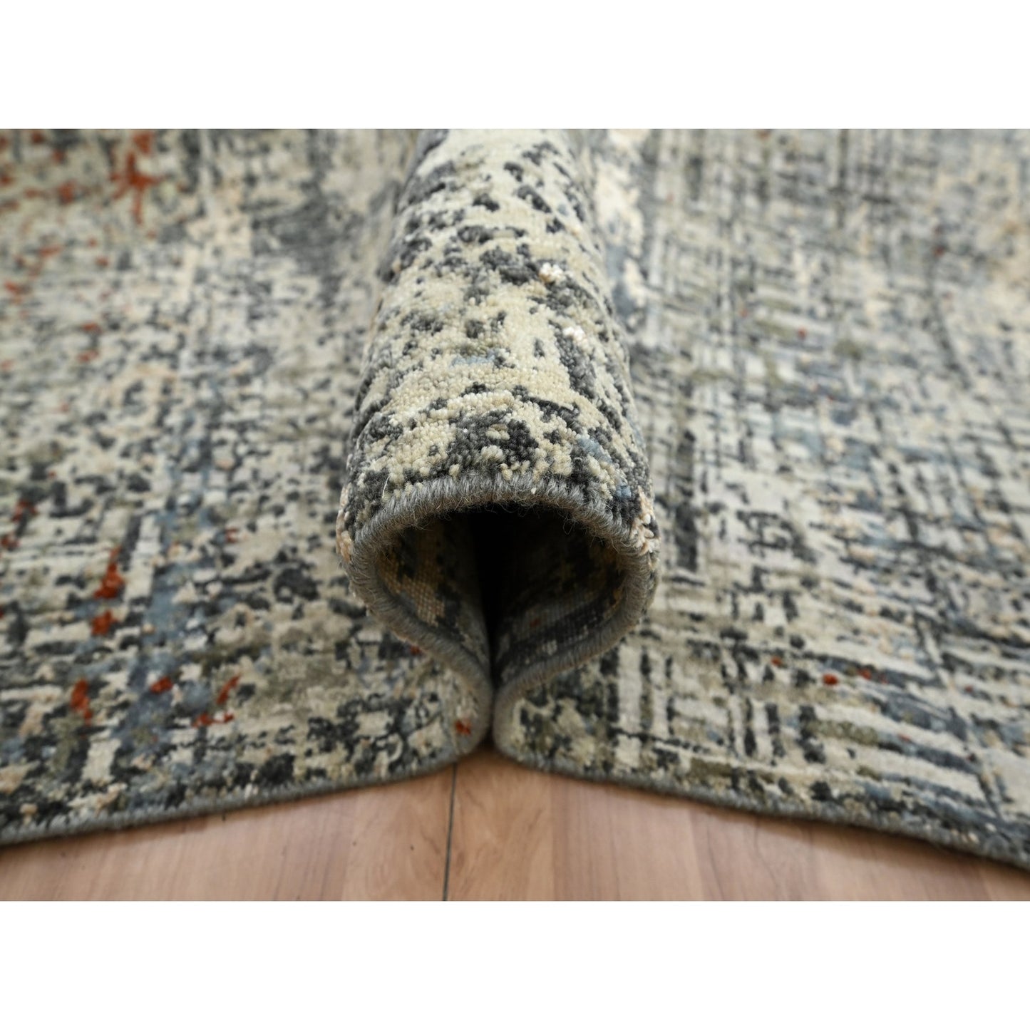 9'X12'3" Rust Red Abstract Design Pure Wool Hand Knotted Oriental Rug
