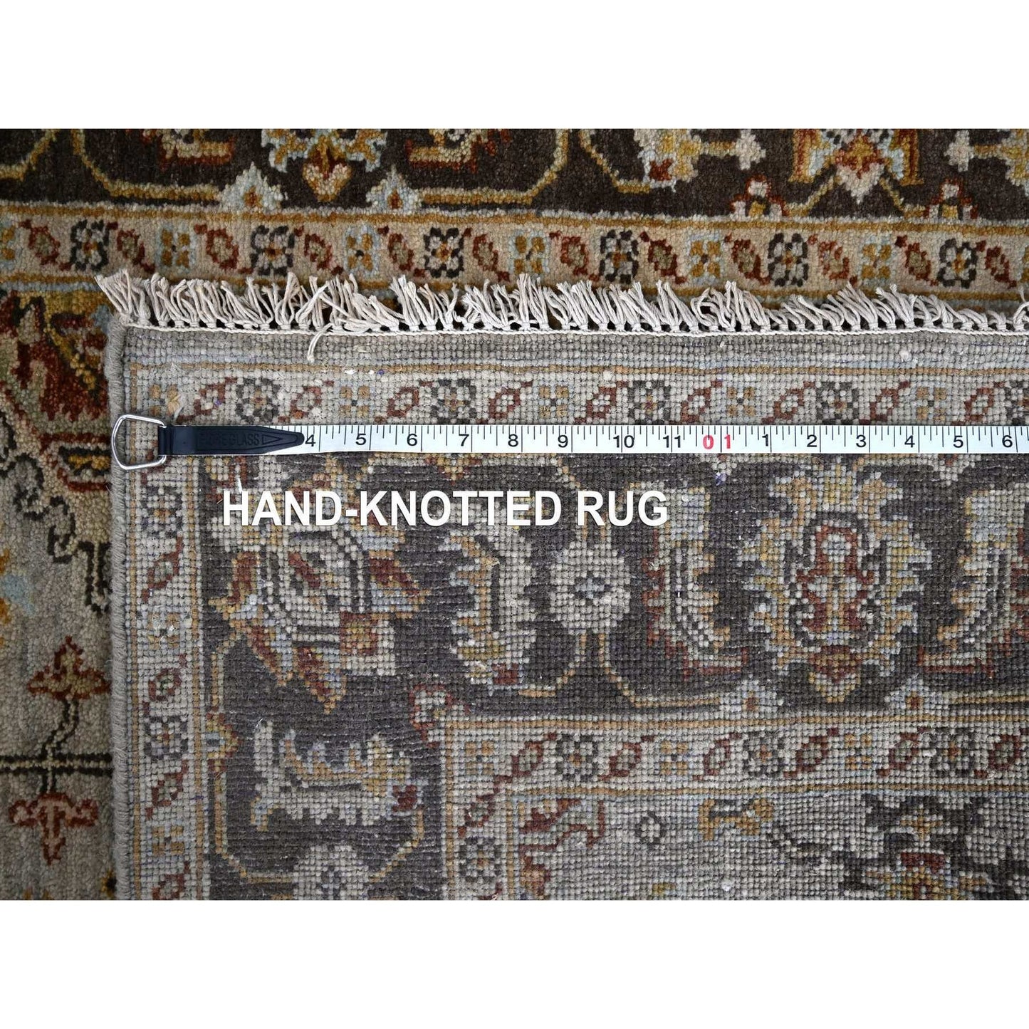 4'2"X9'10" Gray Karjihooz Design Pure Wool Hand Knotted Wide Runner Rug