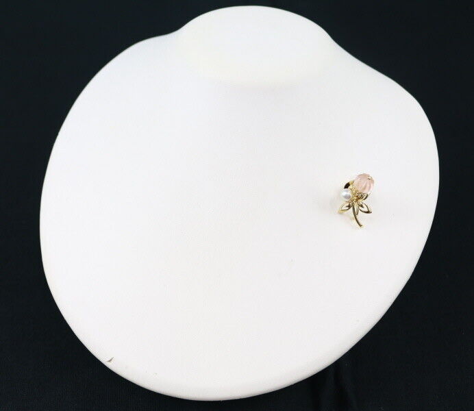 Mikimoto Brooch Rose Quartz Akoya Pearl 5.5Mm Flower 18K 750 Yellow Gold