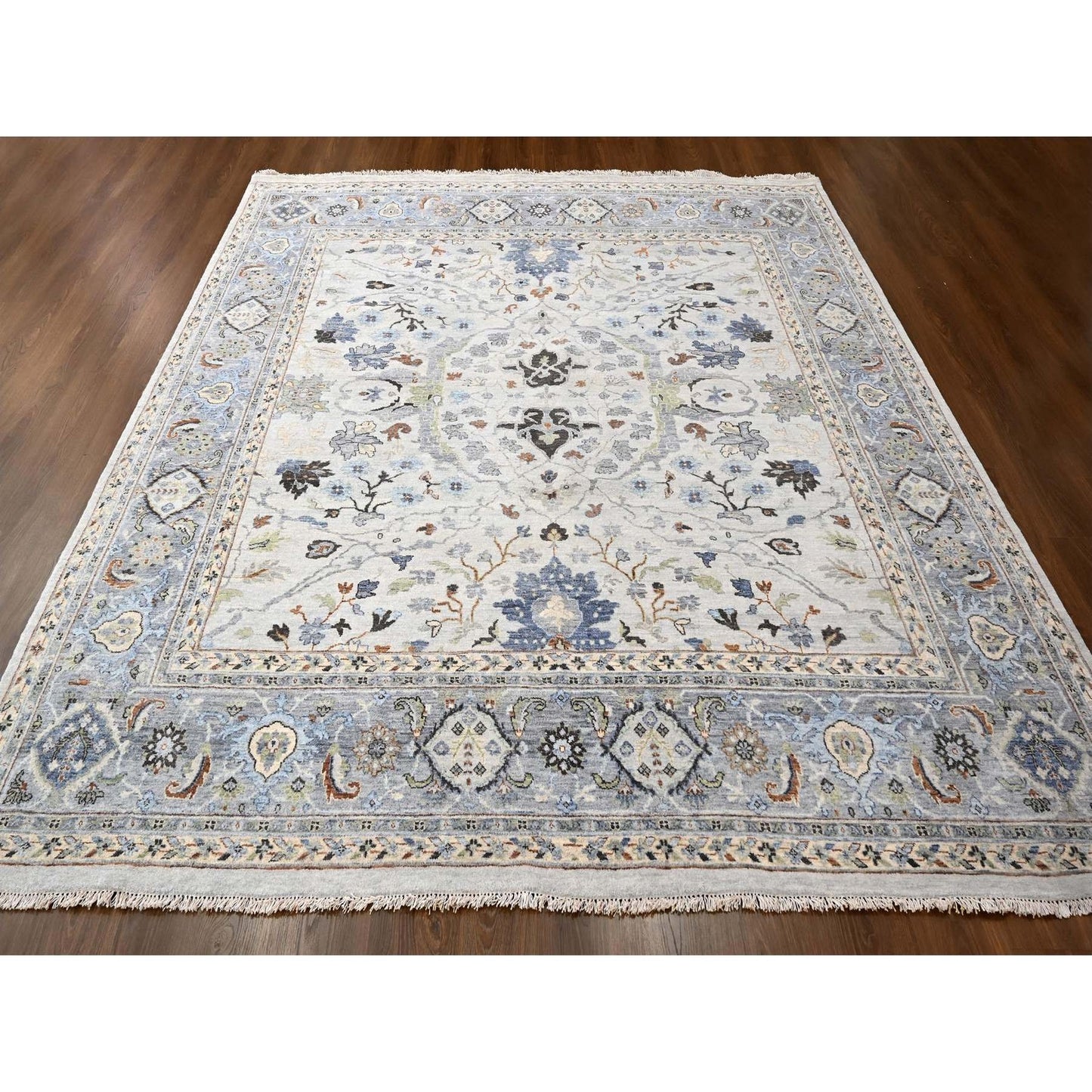 10'X10' Summer Gray Oushak All Over Floral Wool Hand Knotted Square Rug