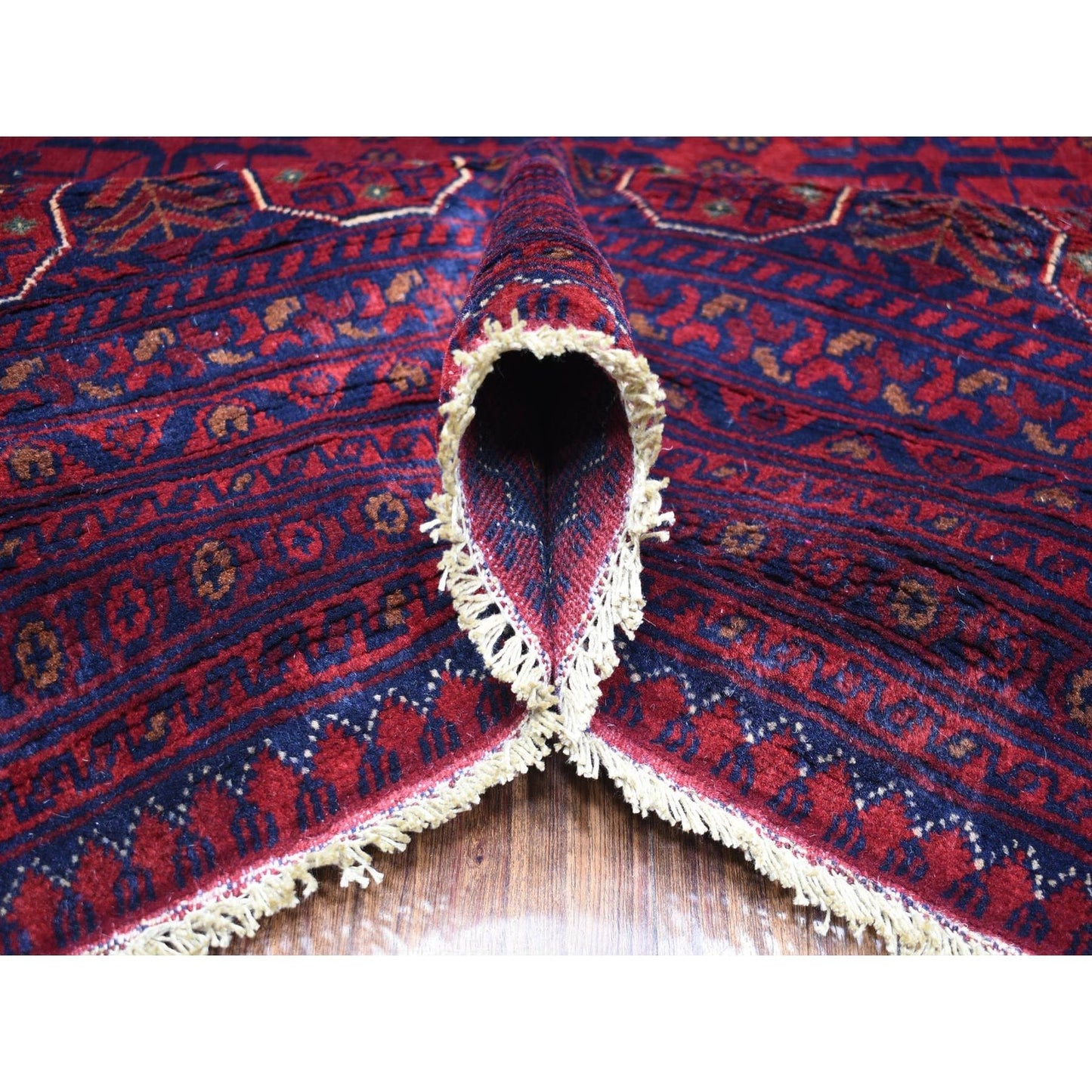 10'X12'10" Red Hand Knotted Soft Wool Afghan Khamyab Geometric Design Rug