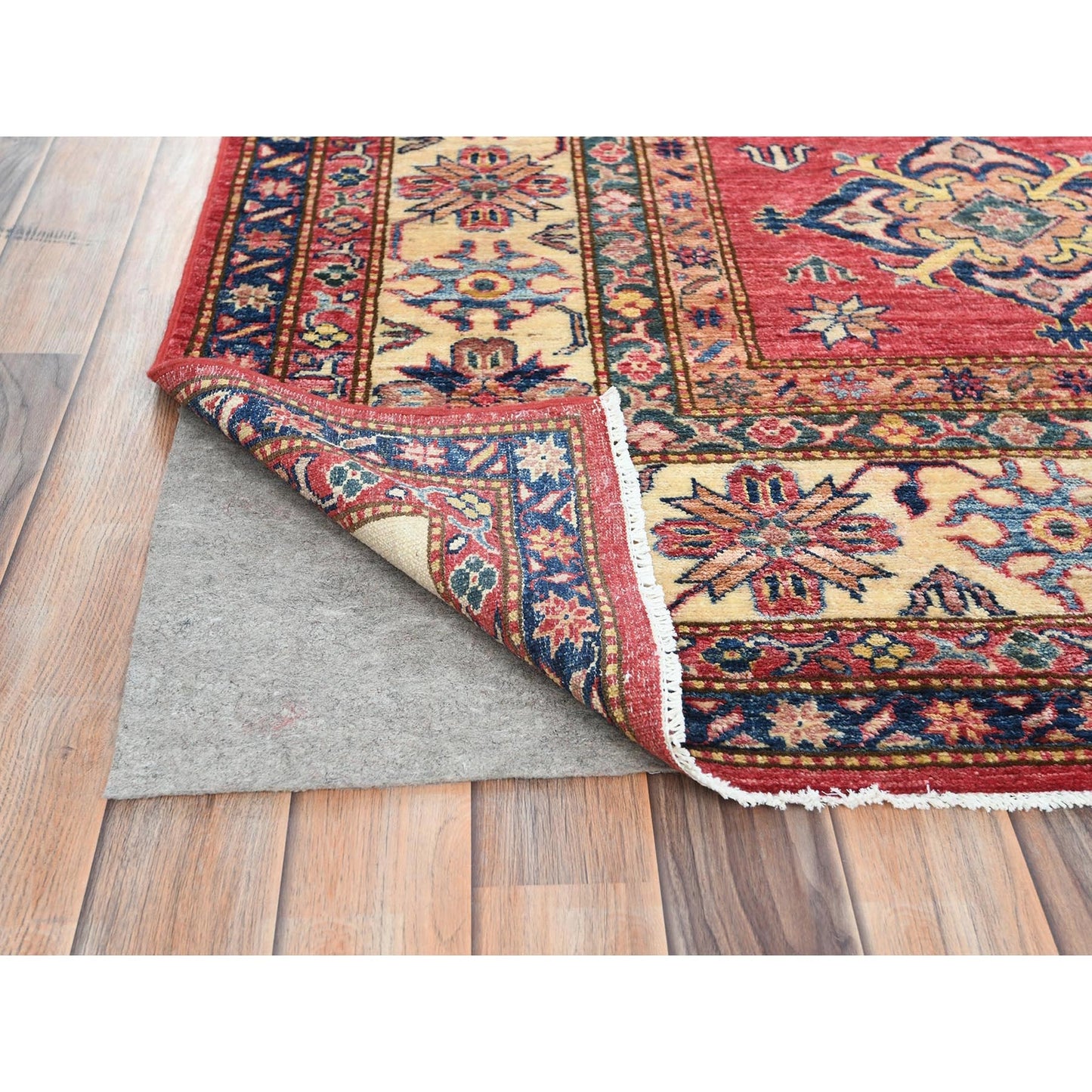 7'10"X10'6" Coral Red Natural Wool Hand Knotted Afghan Super Kazak Rug