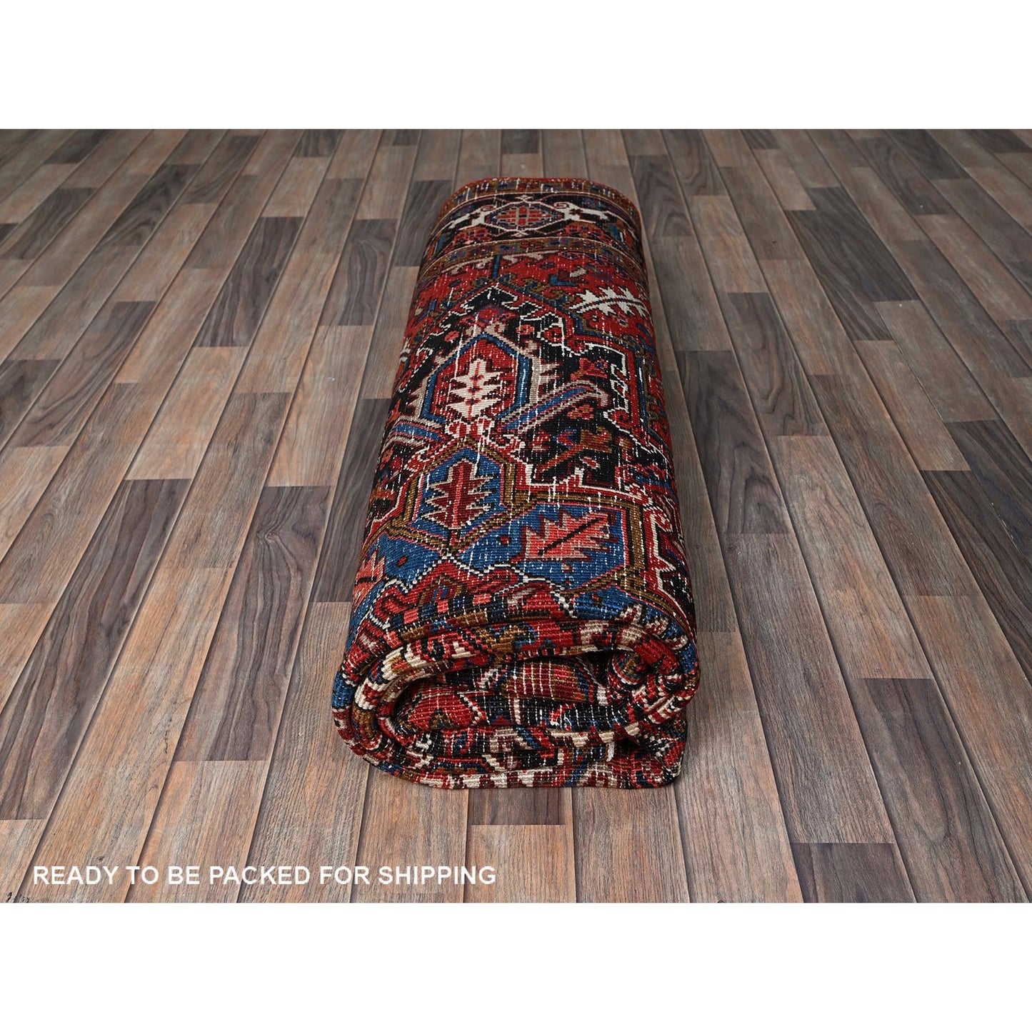 7'3"X9'5" Red Vintage Zoroastrian Heris 100% Wool Hand Knotted Oriental Rug