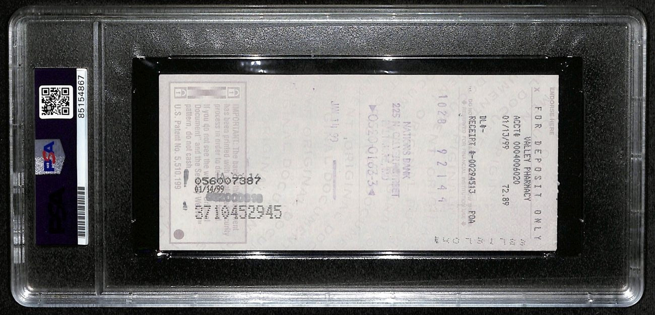 Johnny Unitas Hof Signed/Auto 1999 Bank Check Colts Psa/Dna Gem Mt 10 189581