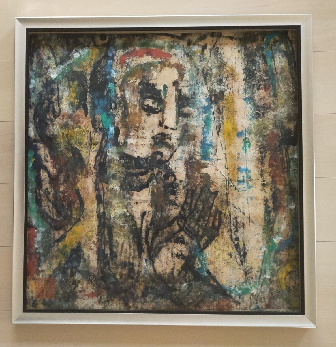 Kong Baiji (China) - Stone Buddha Unique Oil Stick On Paper Original Painting