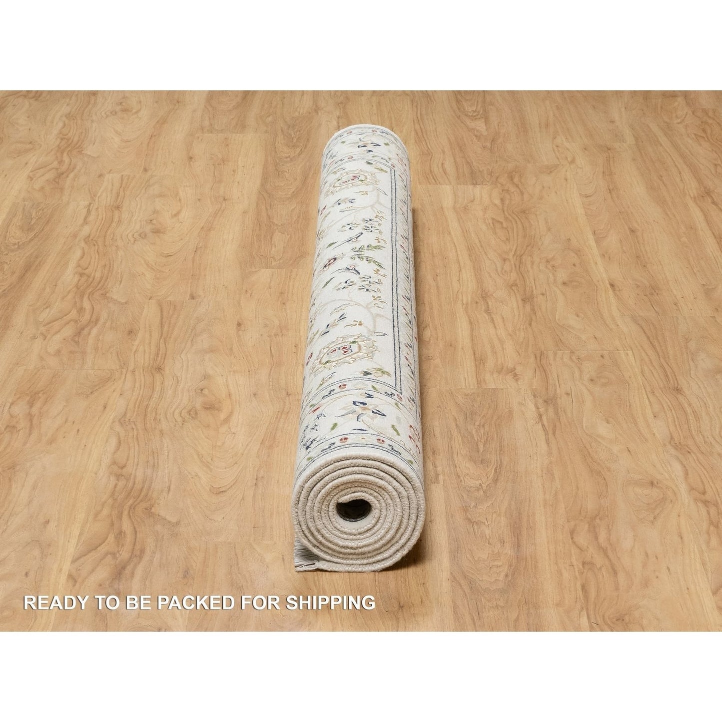 5'10"X9'1" Natural White Hand Knotted Nain 250 Kpsi Wool And Silk Rug