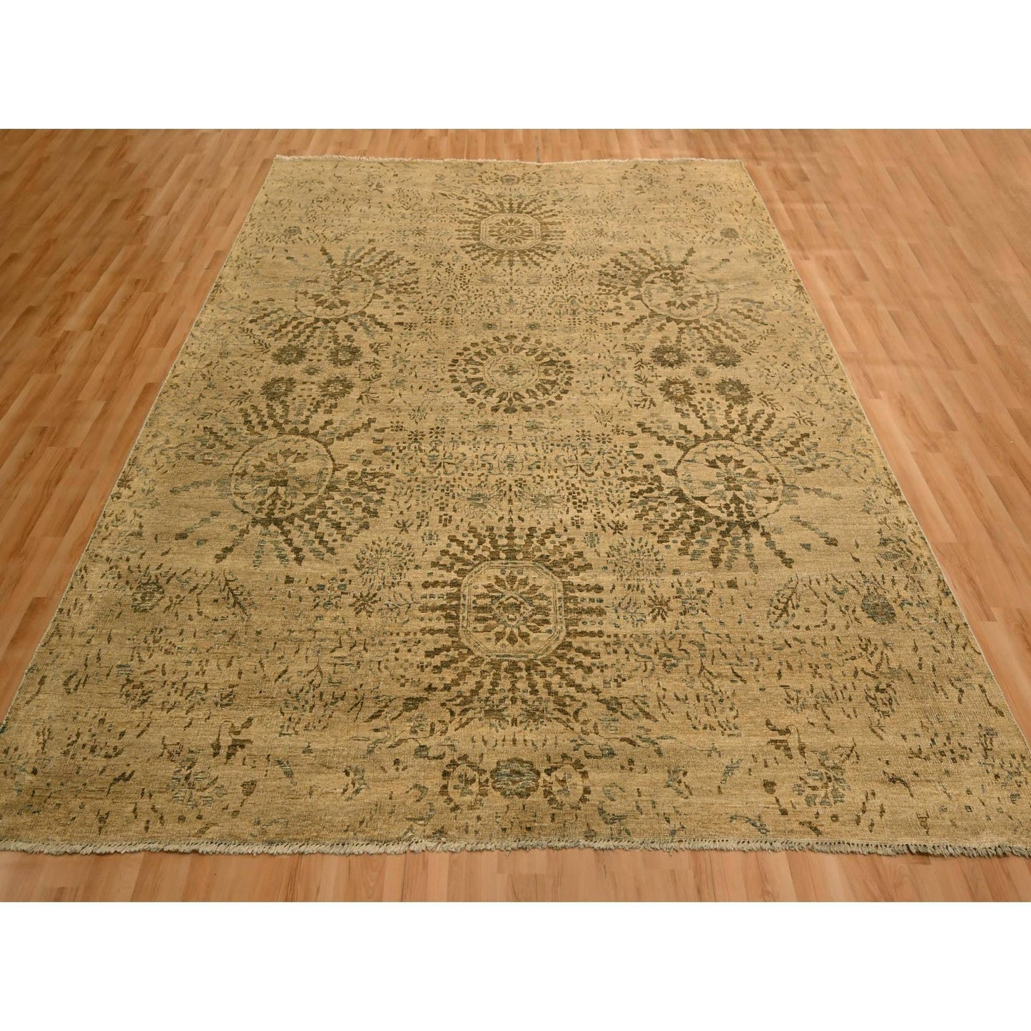 7'9"X10'1" Brown Arts And Crafts Design Natural Wool Hand Knotted Rug