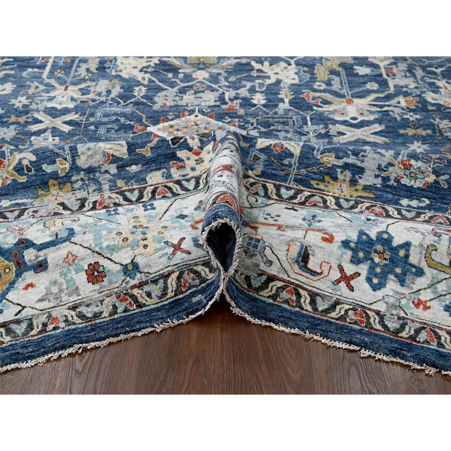 9'X11'10" Dress Blue Erased Heris Design Wool Hand Knotted Oriental Rug