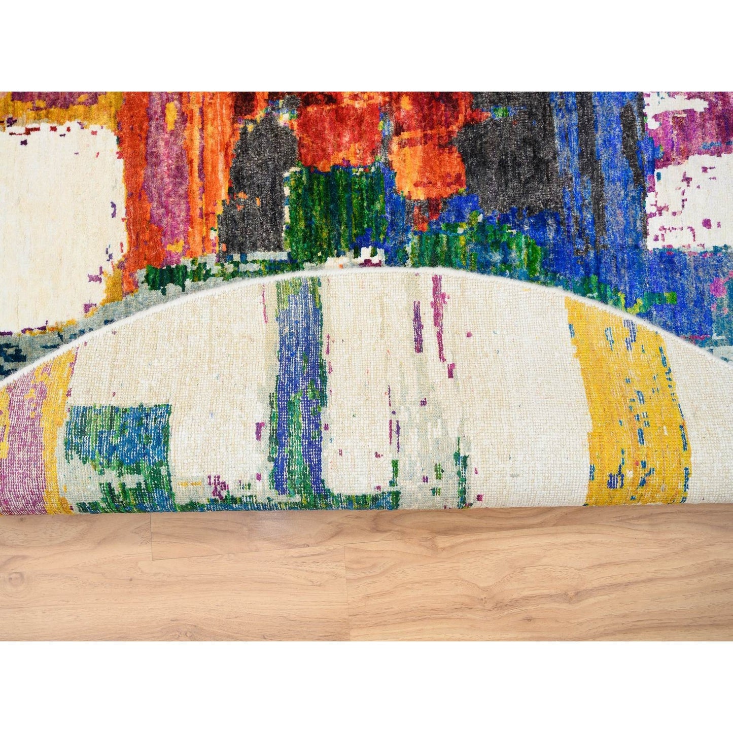 5'X5' Colorful Modern Design Wool And Silk Hand Knotted Round Rug