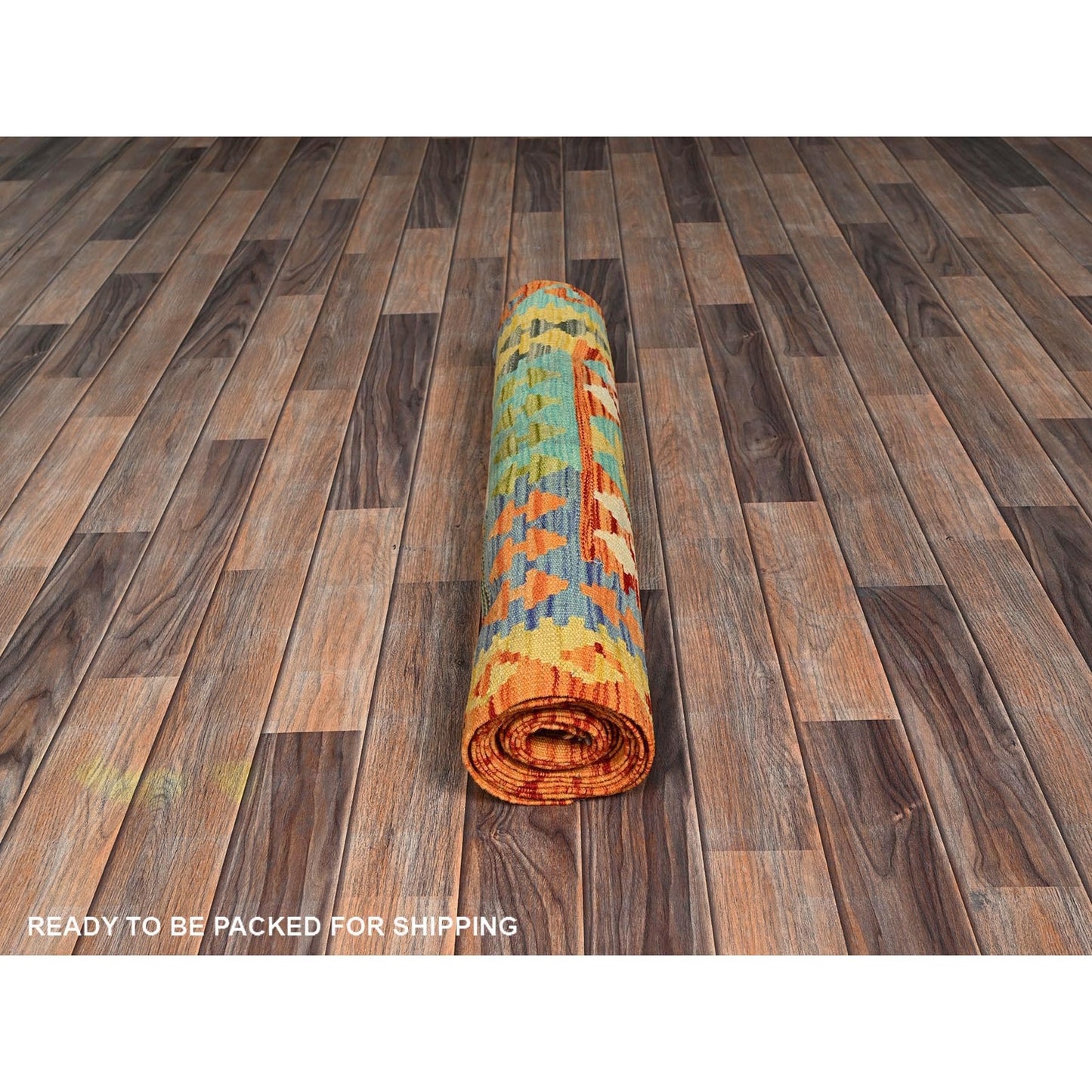 2'9"X12'8" Orange Afghan Kilim Pure Wool Hand Woven Flat Weave Runner Rug