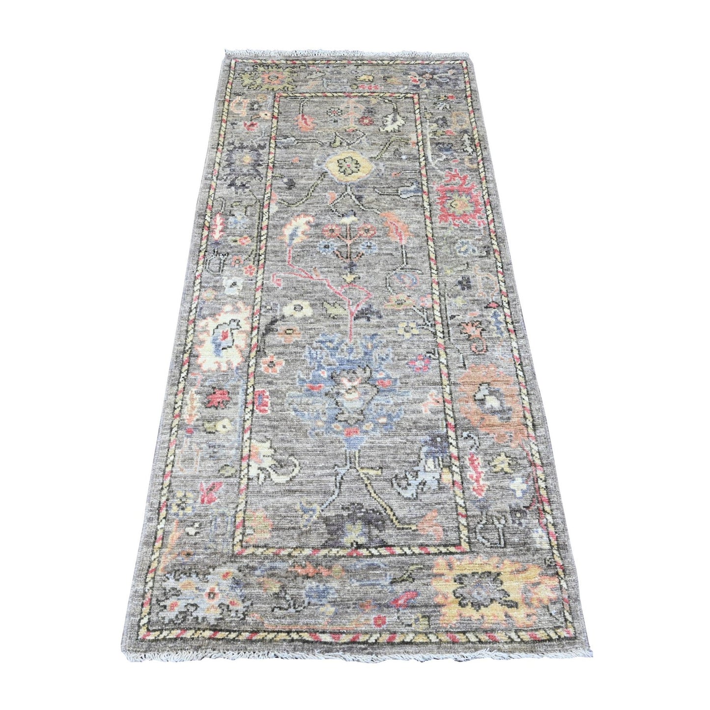 2'8"X5'9" Brown Angora Oushak Floral Pattern Hand Knotted Wool Runner Rug