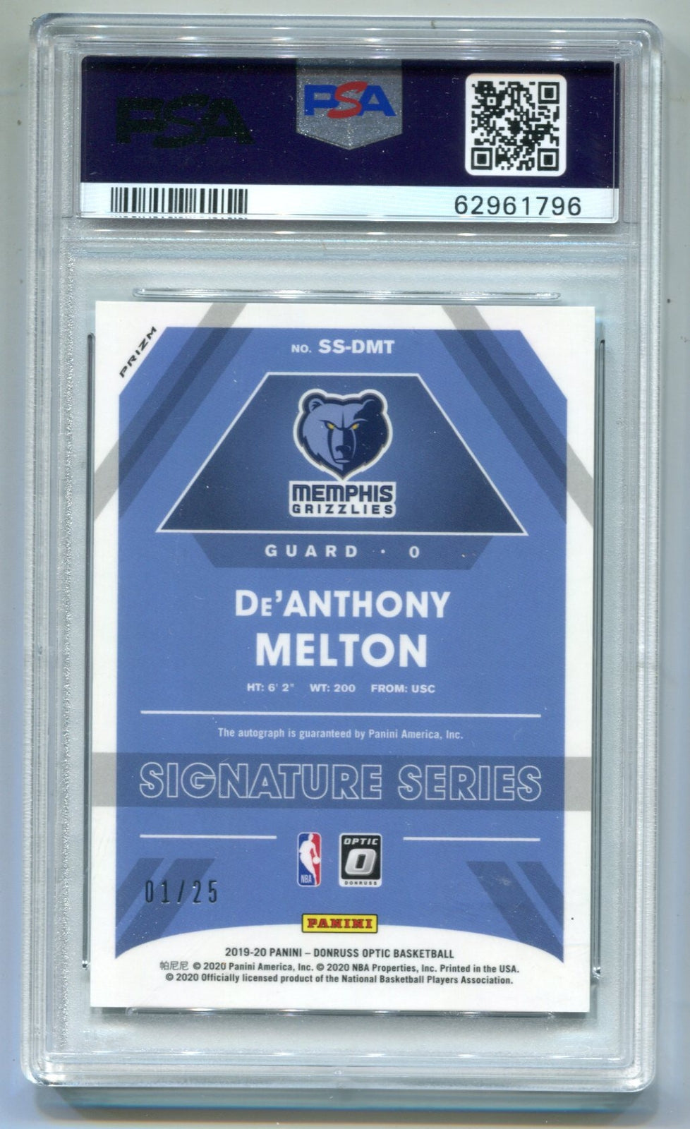 De'Anthony Melton 2019 Panini Donruss Optic #Dmt Psa 10 Auto 9 Card
