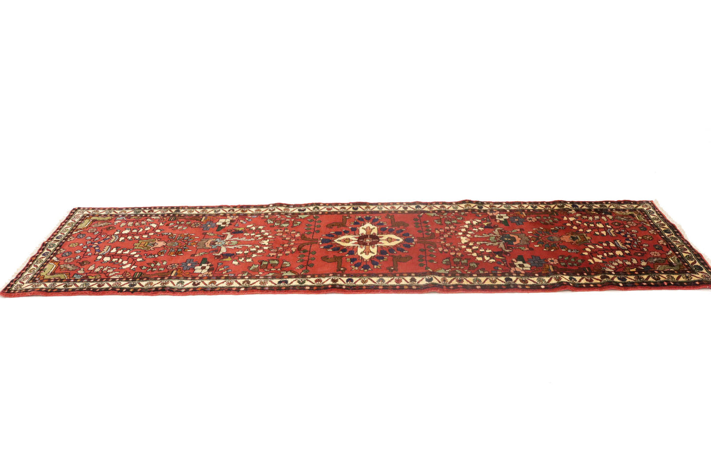 Handmade Vintage Oriental Runner Rug Red Floral