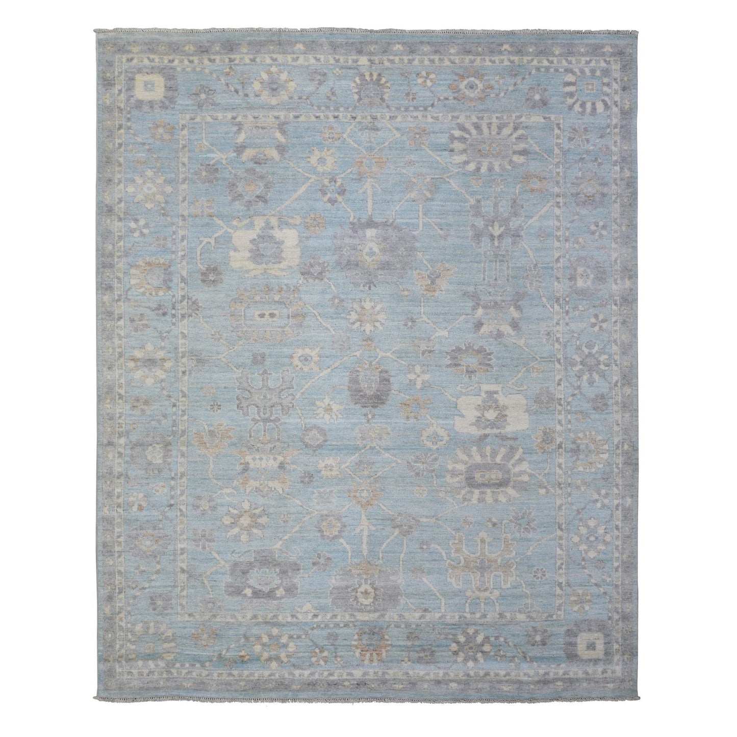8'X9'8" Light Blue Soft Wool Hand Knotted Afghan Angora Oushak Rug