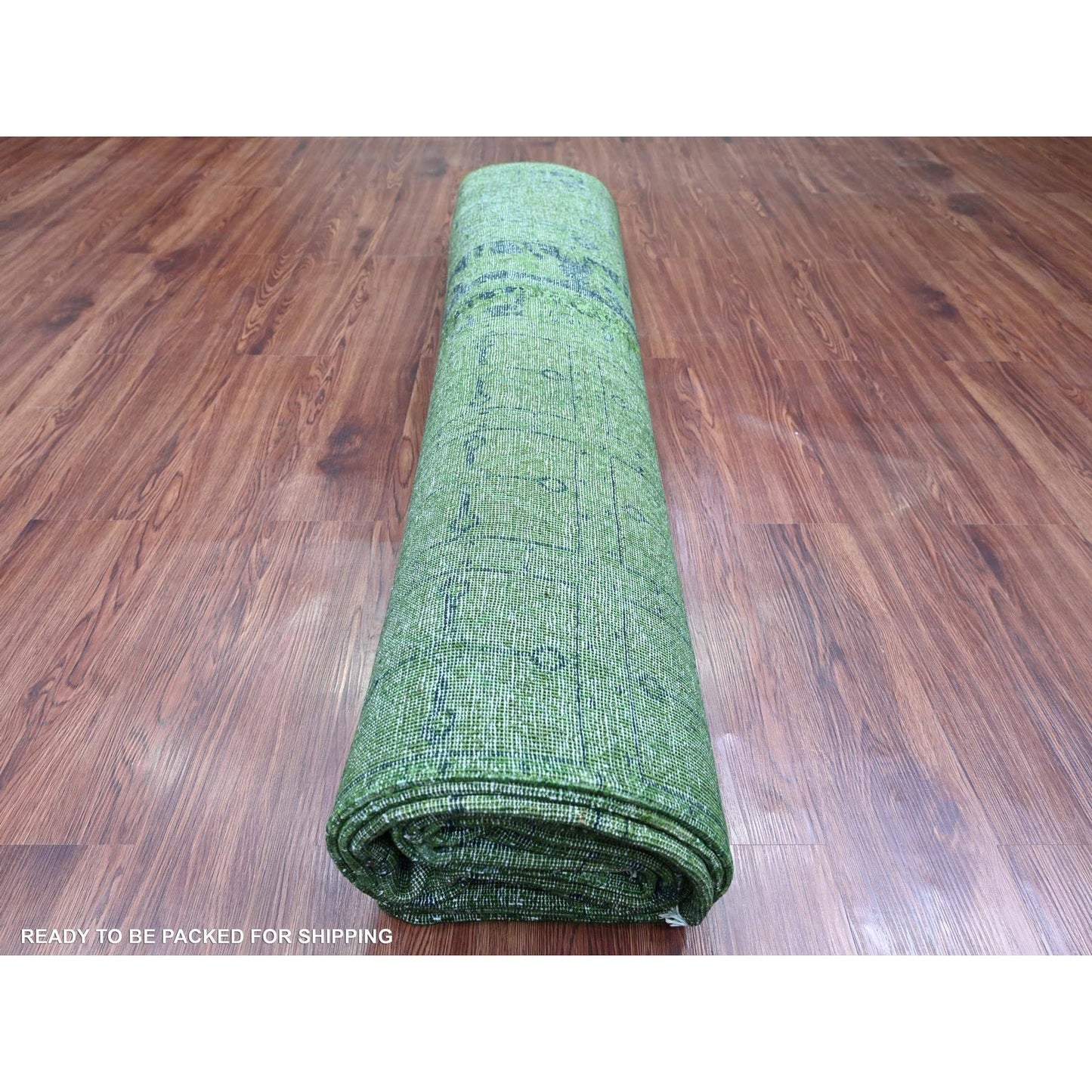 9'9"X13'8" Green Overdyed Peshawar Pazyryk Design Wool Hand Knotted Rug