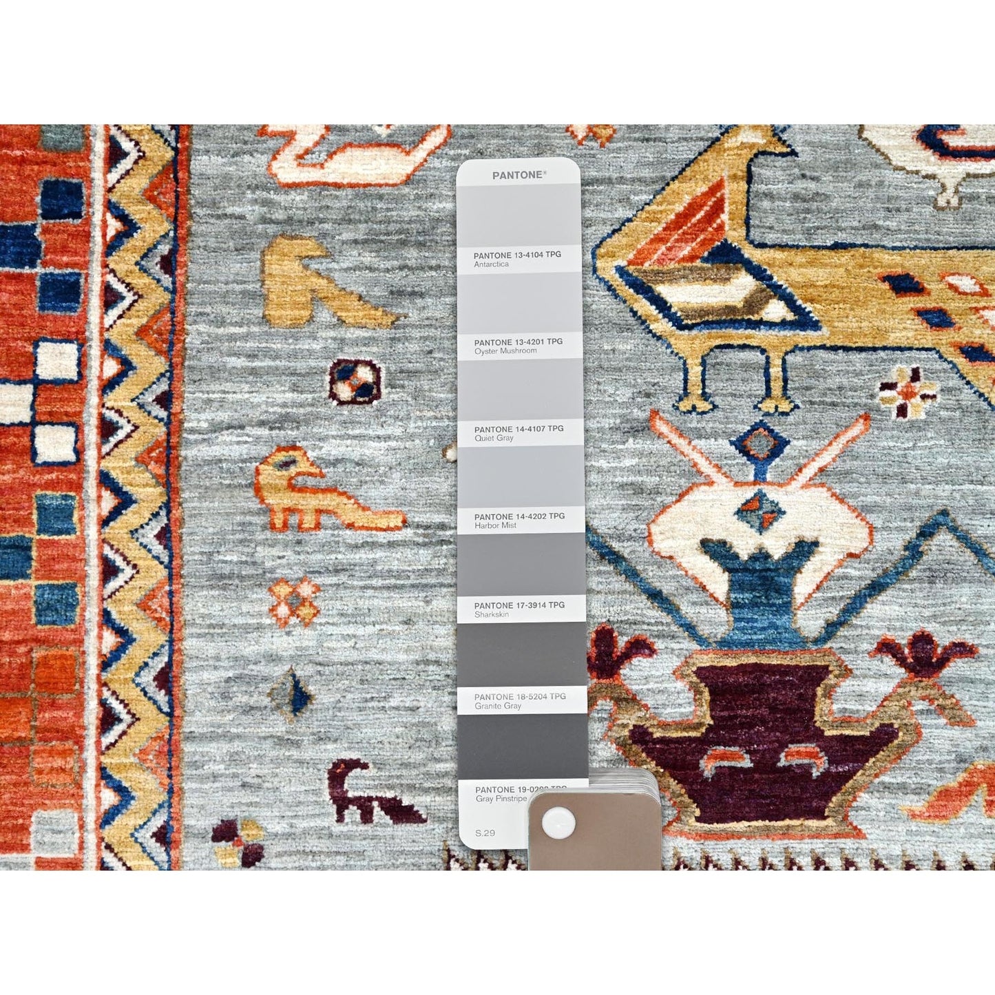 10'X10' Krypton Gray Caucasian Design Hand Knotted 200 Kpsi Wool Rug