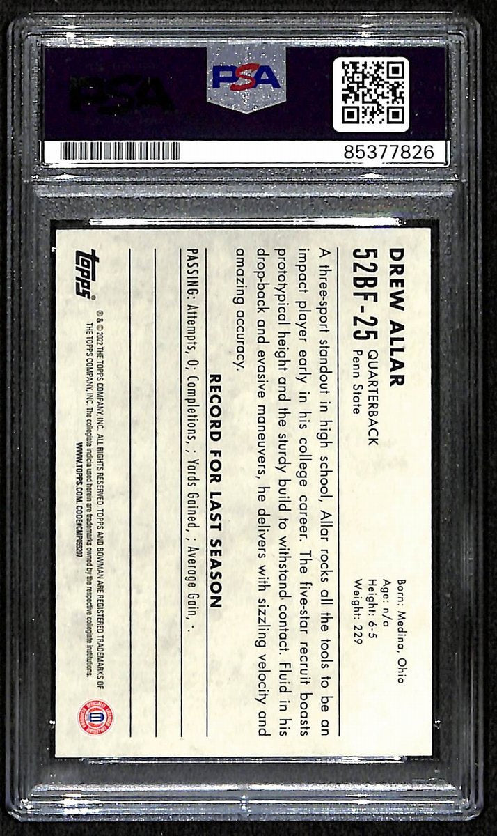 Drew Allar Penn State Signed/Auto 2022 Bowman U
