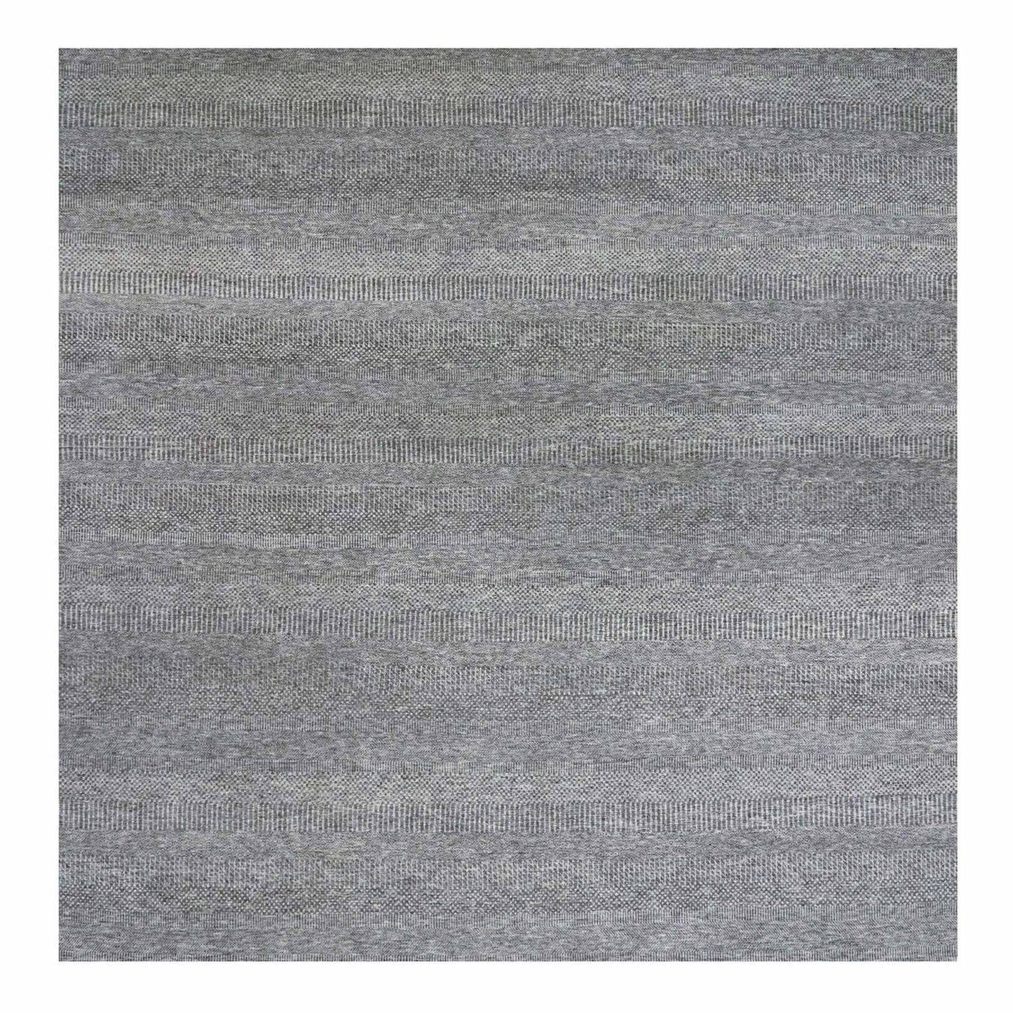 12'X12'2" Neutral Gray Hand Knotted Grass Design Undyed Wool Square Rug