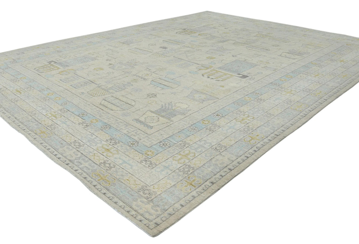 Handspun Wool Oushak Oriental Rug 9X12 Ft Muted