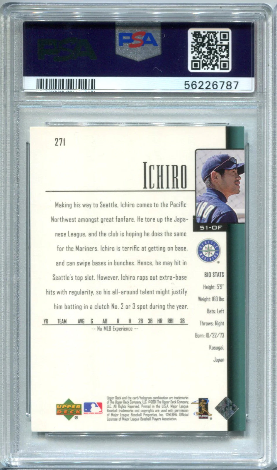 Ichiro Suzuki 2001 Upper Deck #271 Psa 9 Card
