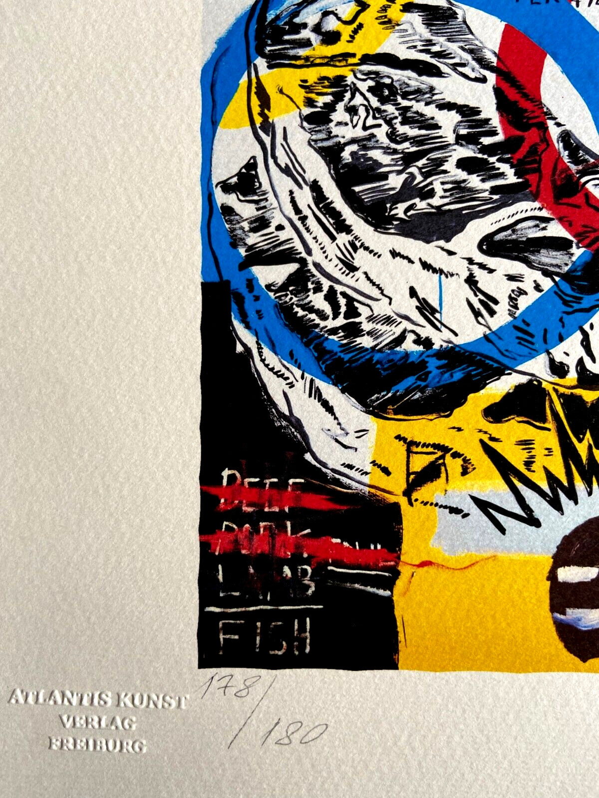 Jean Michel Basquiat Lithograph Coa Signed Op Numbered In Pencil