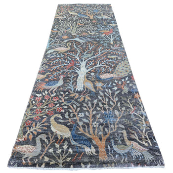 4'X12' Olive Black, Afghan Peshawar Hand Knotted Wool Wide Runner Rug