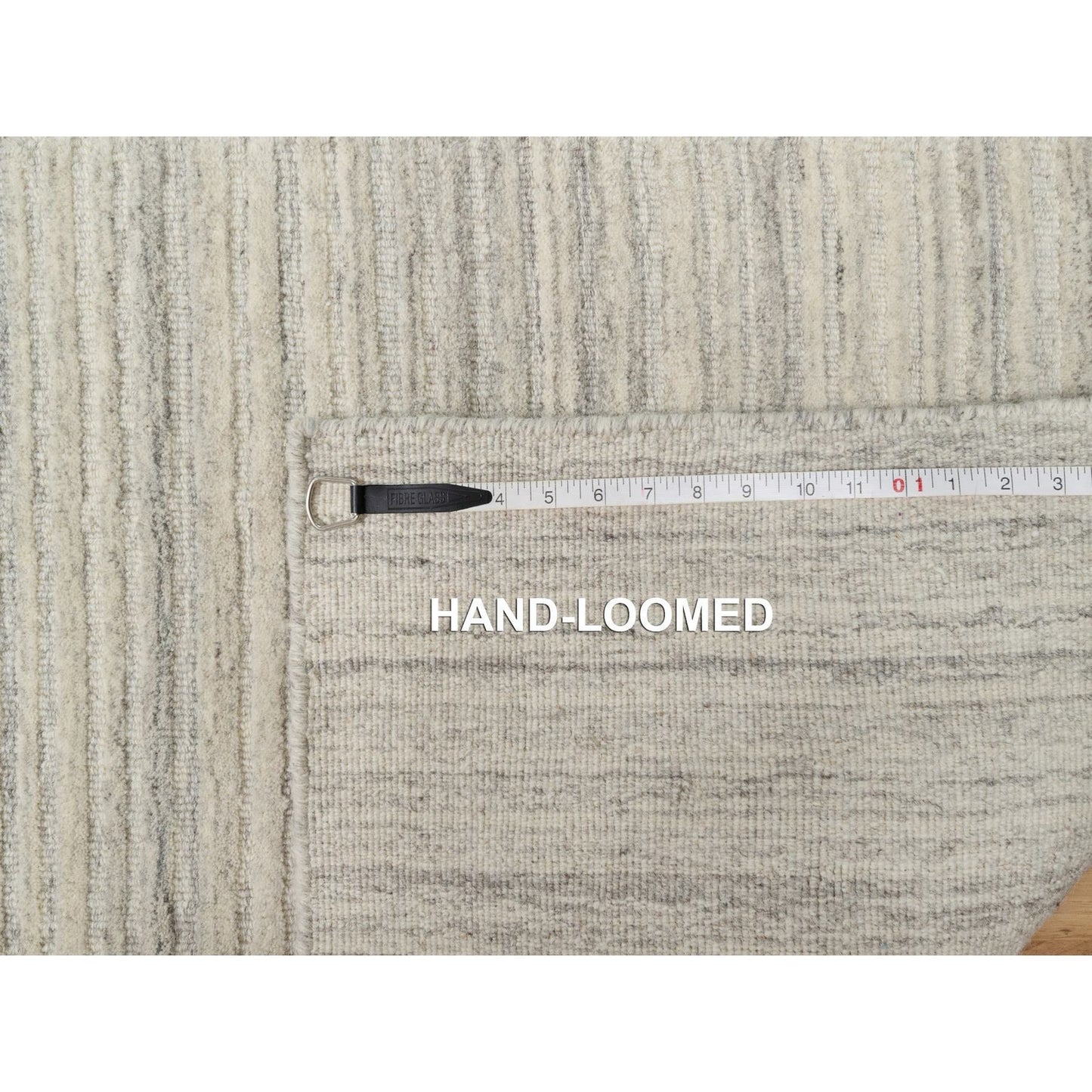2'7"X12' Ivory Hand Loomed Plain Modern Design Undyed All Wool Runner Rug