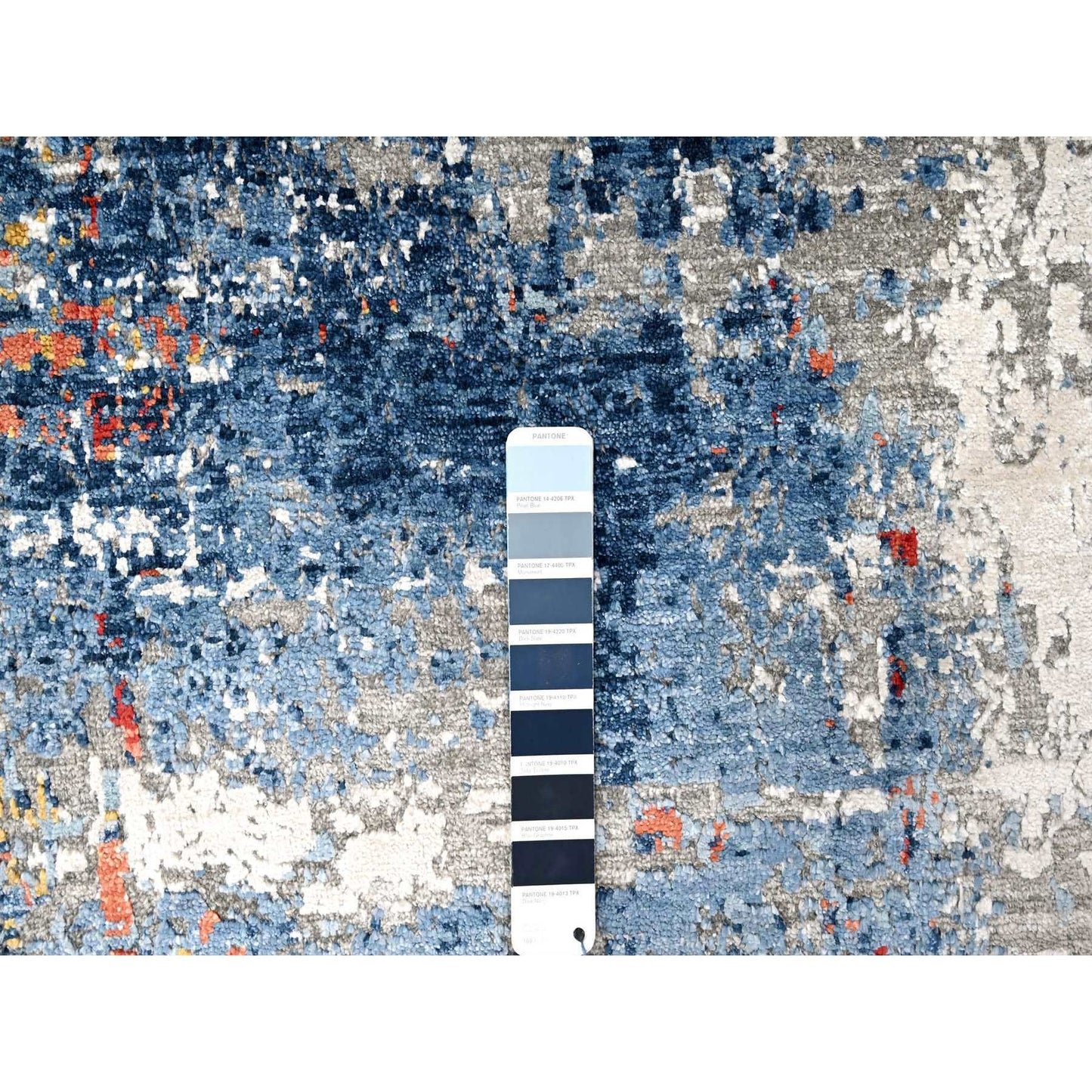8'9"X11'7" Yale Blue Abstract Design Plant Based Silk Hand Knotted Rug