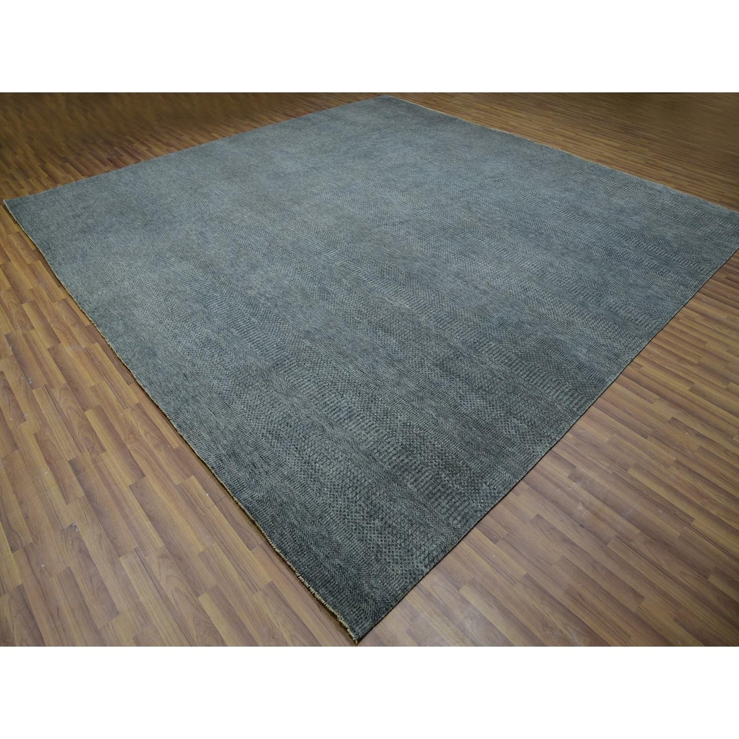 12'X12' Krypton Gray Hand Knotted Modern Grass Design Square Oriental Rug