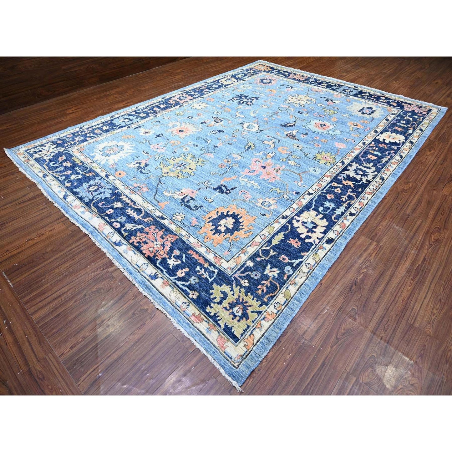 9'9"X13'5" Glaucous Blue Wool Afghan Angora Oushak Wool Hand Knotted Rug