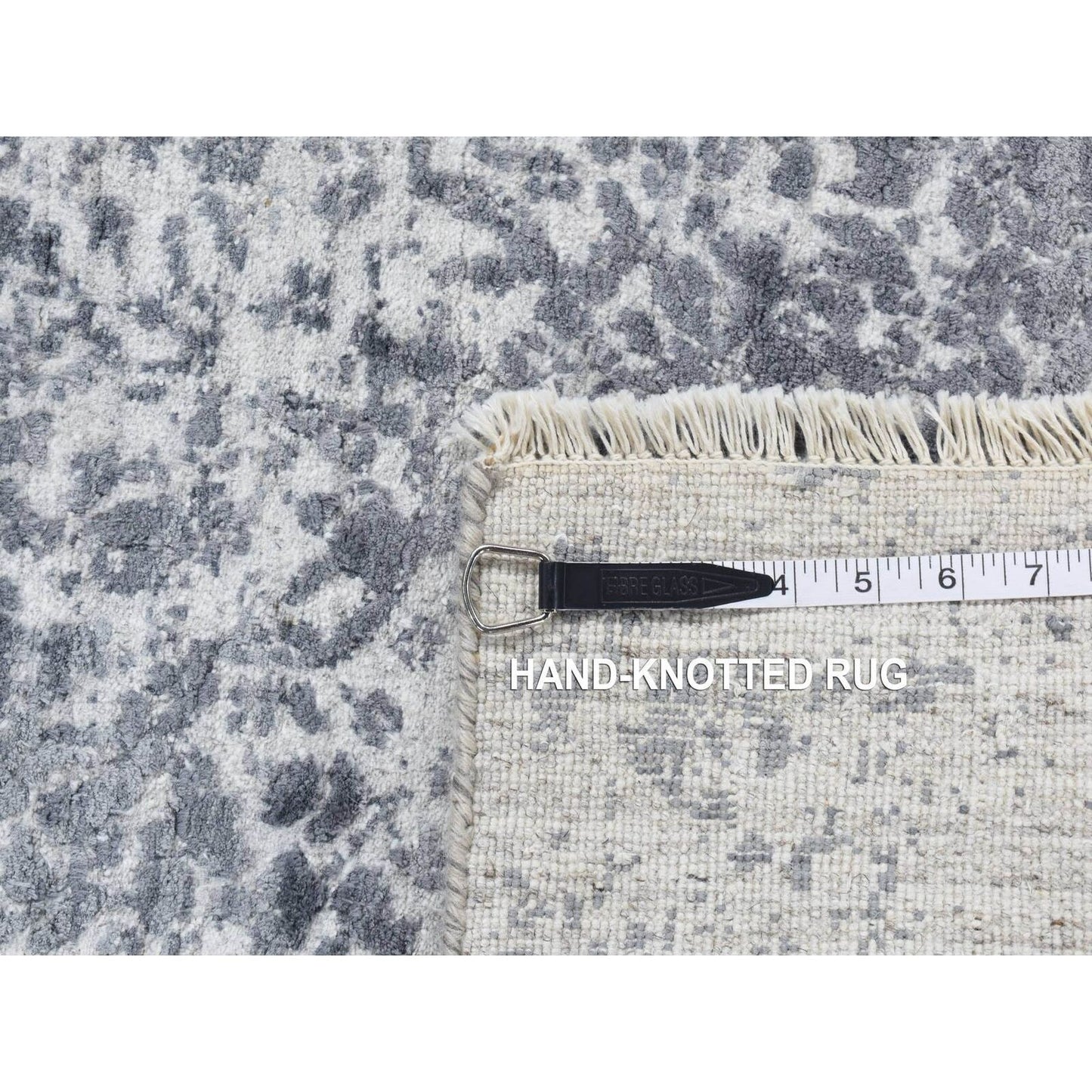 2'7"X7'10" Gray Hand Knotted Zoroastrian Design Wool And Silk Runner Rug