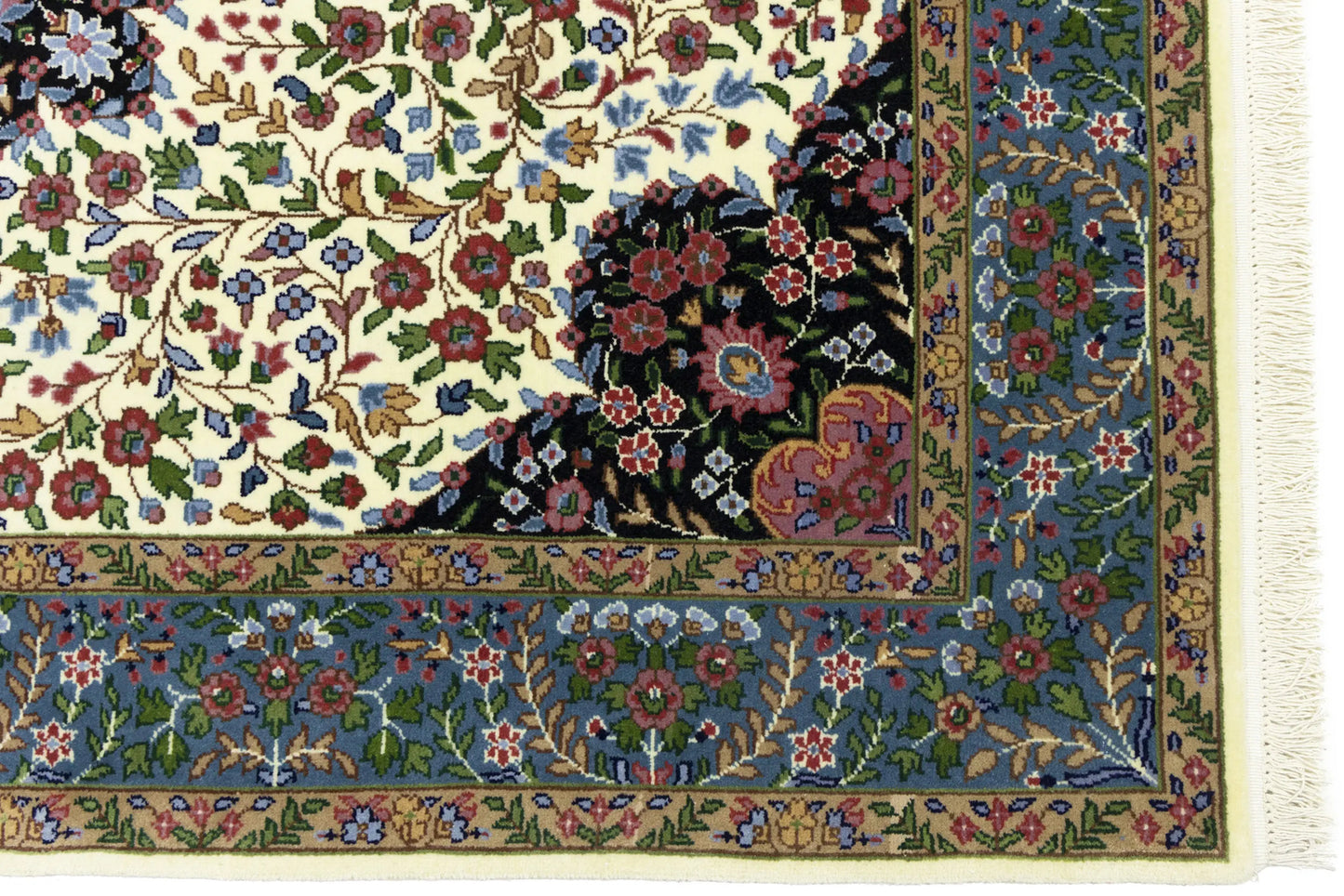 Handmade Kirman Oriental Rug Cream & Blue Floral