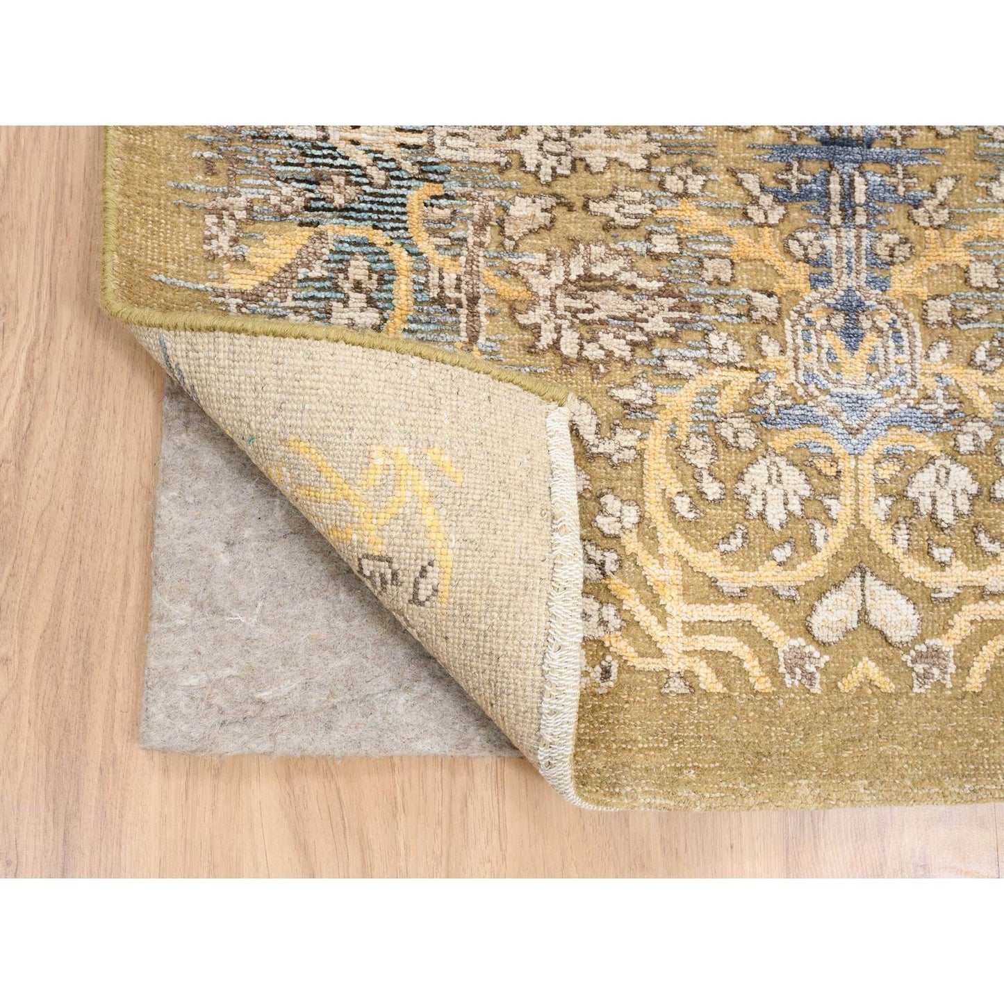 2'7"X22' Gold Brown Hand Knotted Silk With Textured Wool Xl Runner Rug