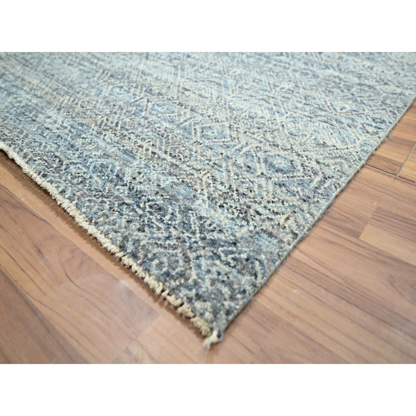 9'X11'10" Silver Blue Kohinoor Herat Diamond Design Wool Hand Knotted Rug